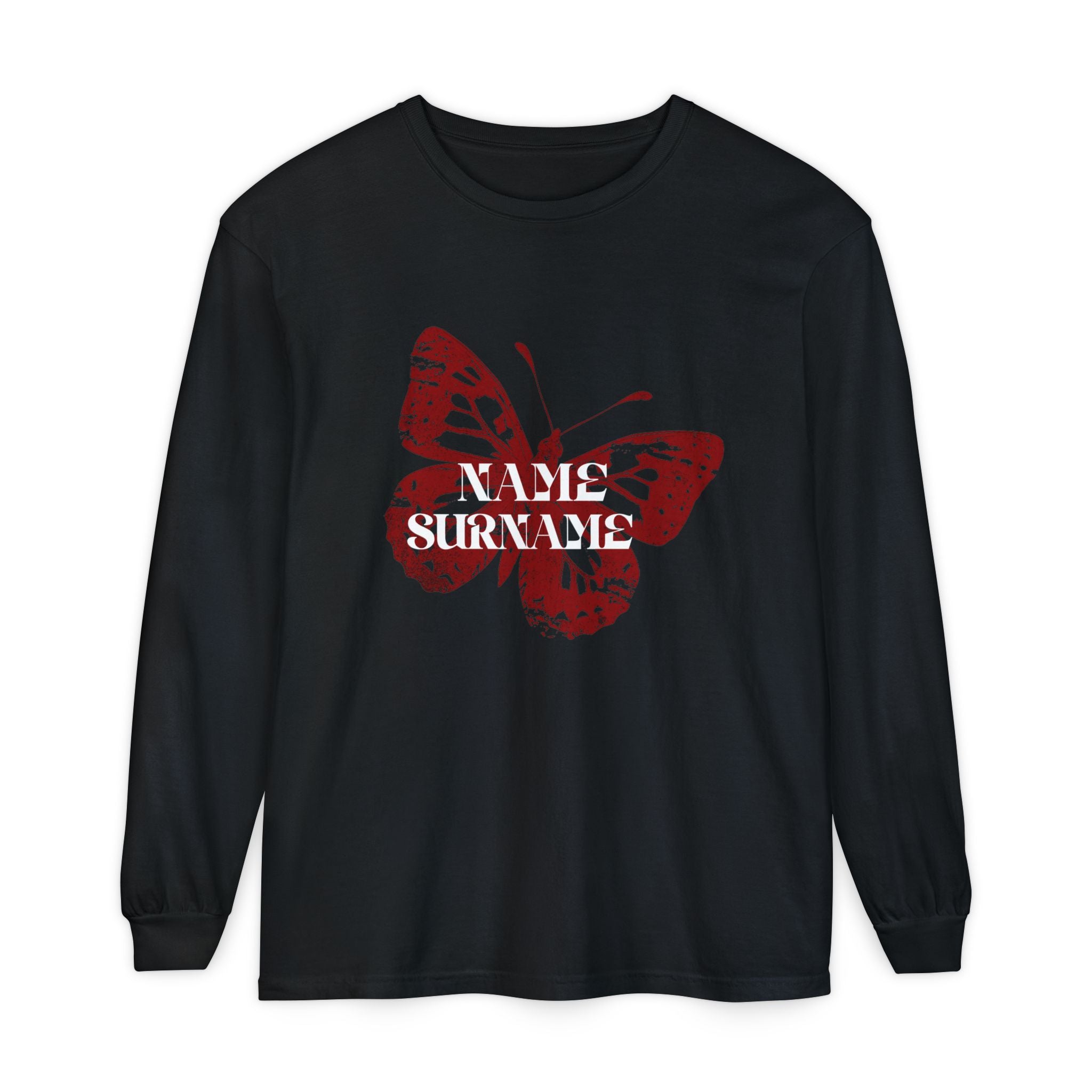 Personalized Butterfly Long Sleeve Tee — Name Surname Custom Shirt