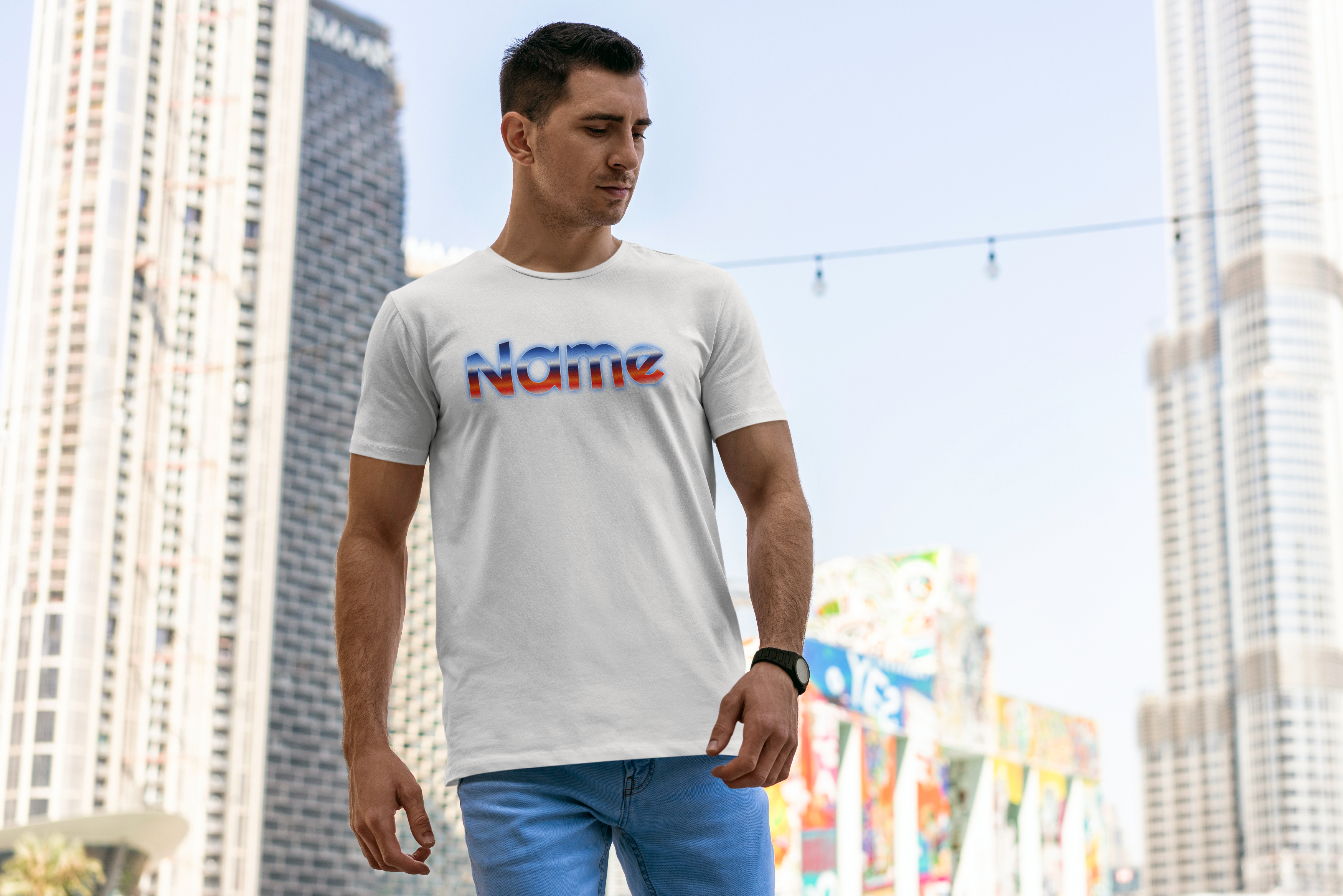 personalized t-shirt with your name design in blue and red colors