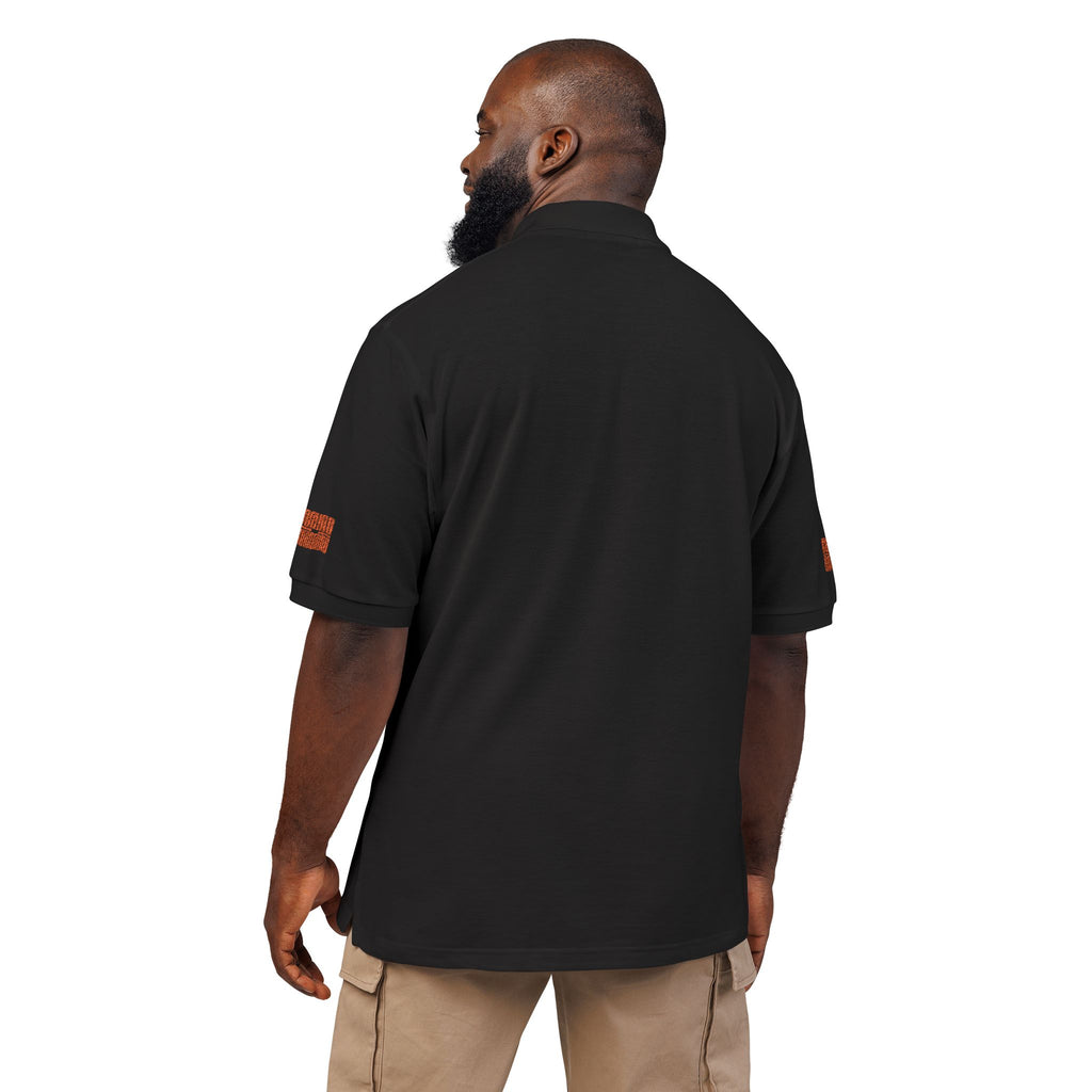 Embroidered Polo Shirt, personalize name and last name with a unique orange style.