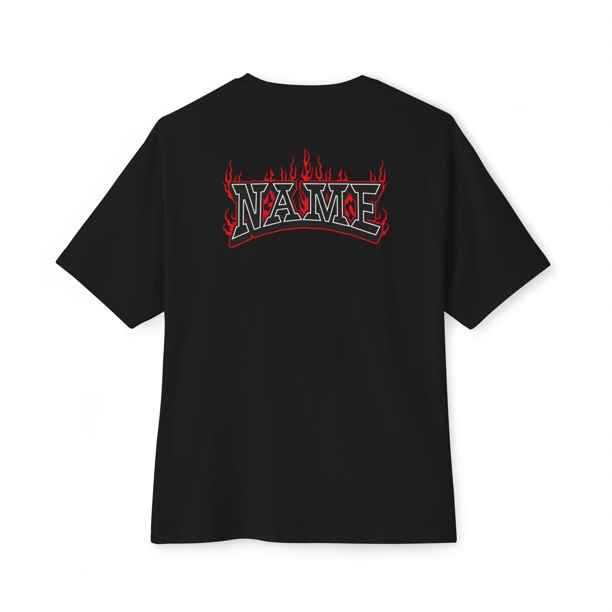 Flaming Name Boxy Tee — Oversized Black Graphic T-Shirt