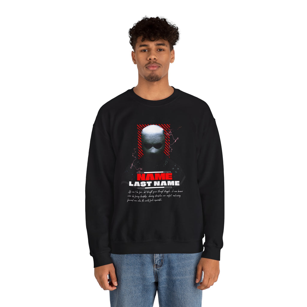 Personalized Masked Warrior Sweatshirt — Add Your Name, Last Name & Custom Life Quote