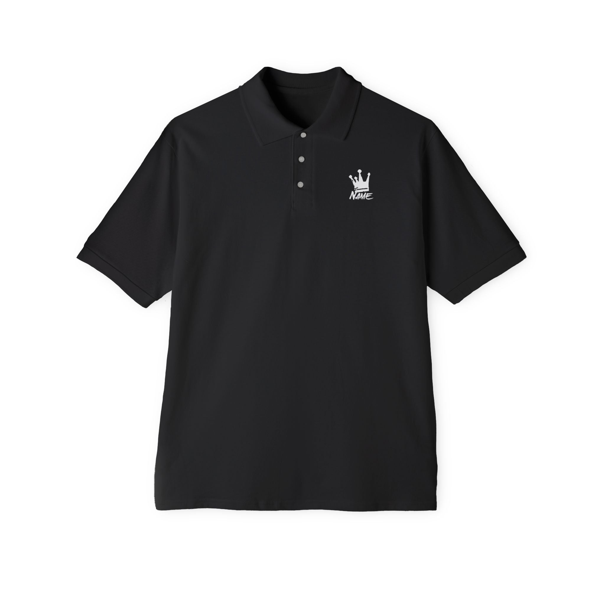 Men's Crown Logo Polo Shirt — Classic Black Piqué Collared Tee