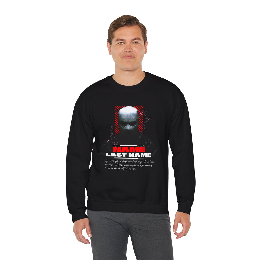 Personalized Masked Warrior Sweatshirt — Add Your Name, Last Name & Custom Life Quote
