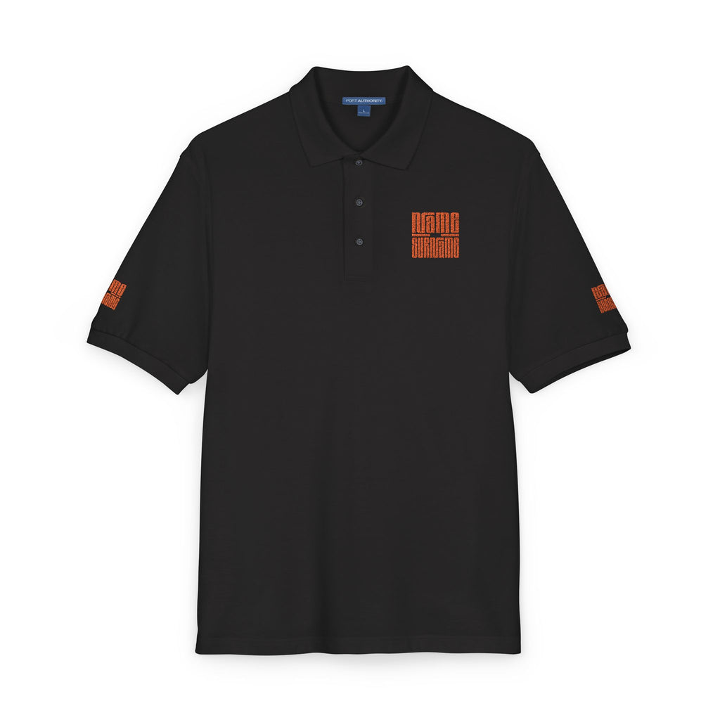 Embroidered Polo Shirt, personalize name and last name with a unique orange style.