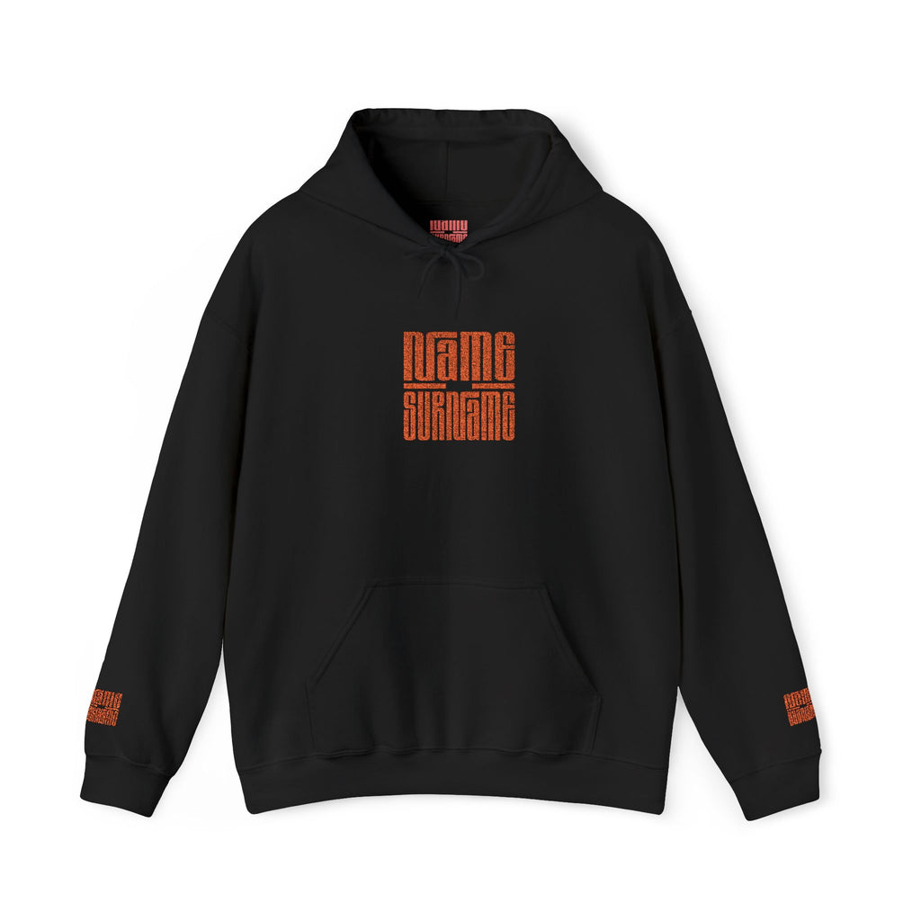 Personalized embroidered  Hoodie — Retro Orange Geometric 'Name and last Name' Graphic Pullover
