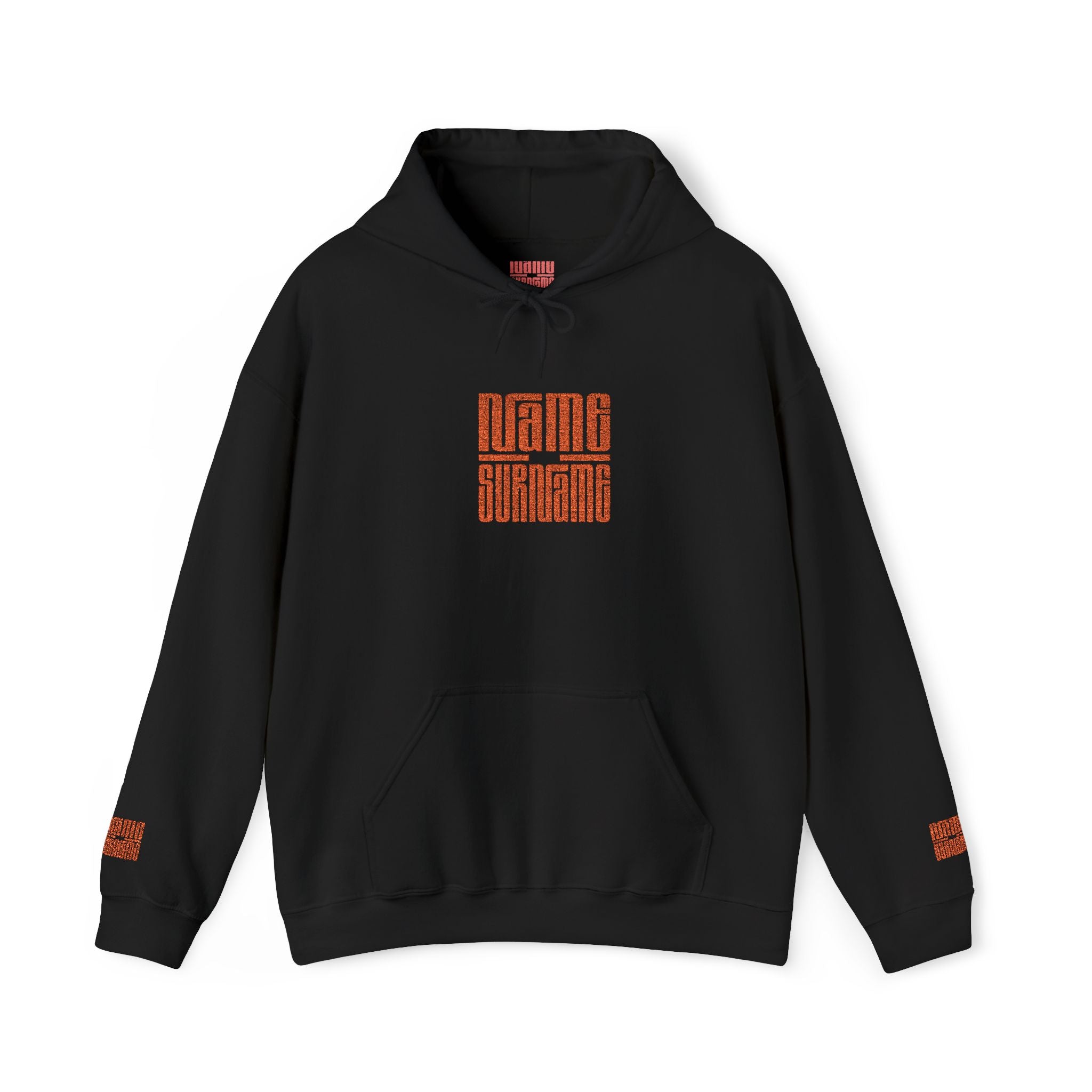 Personalized embroidered  Hoodie — Retro Orange Geometric 'Name and last Name' Graphic Pullover
