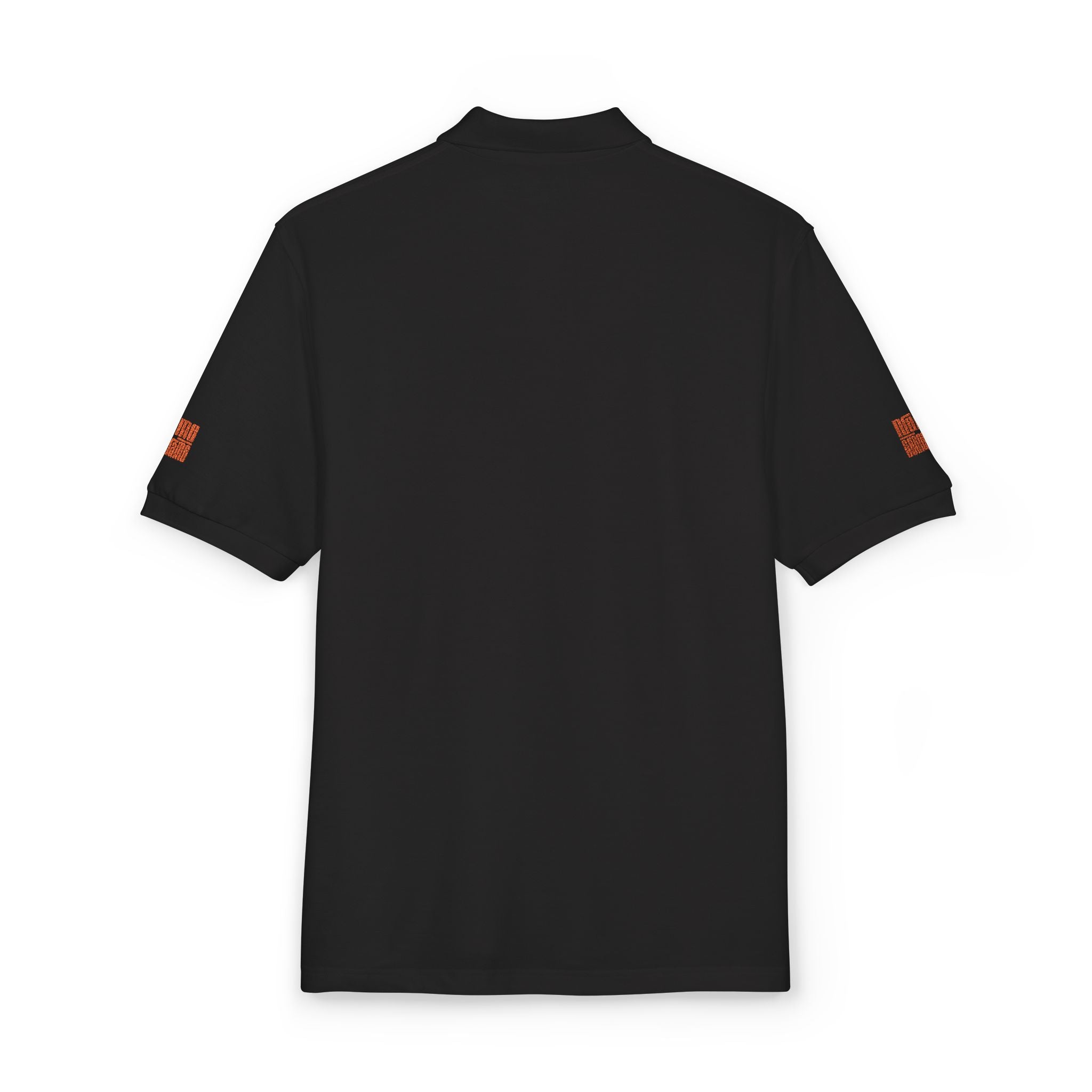 Embroidered Polo Shirt, personalize name and last name with a unique orange style.