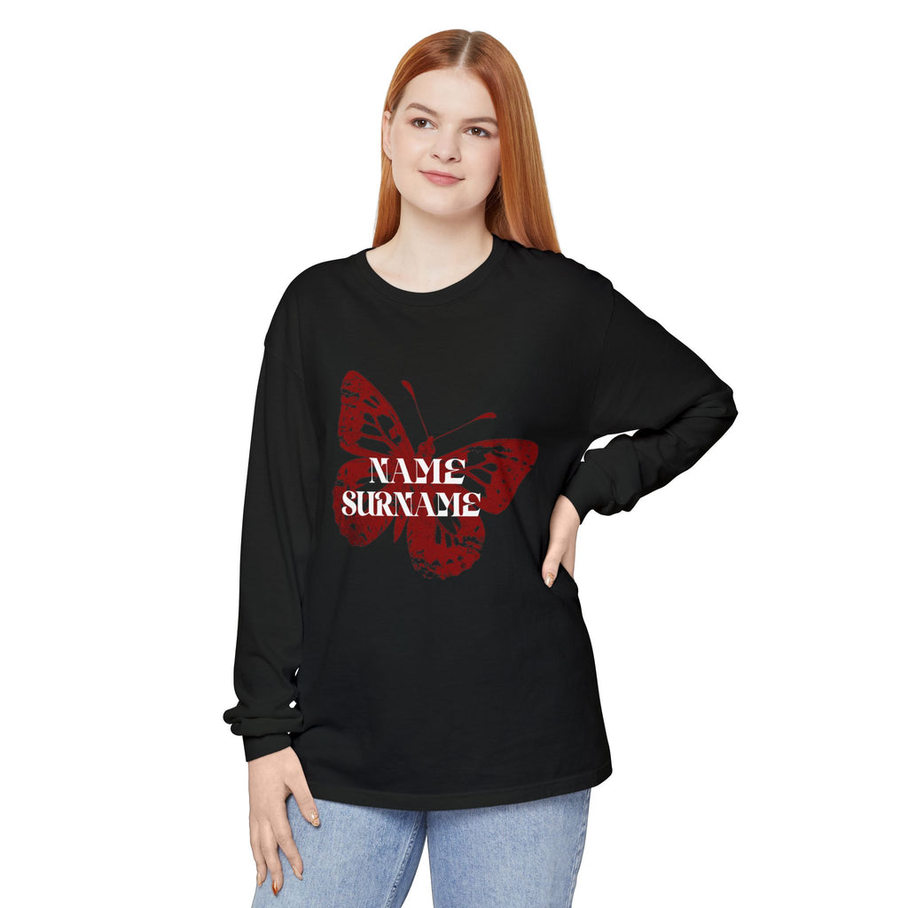 Personalized Butterfly Long Sleeve Tee — Name Surname Custom Shirt