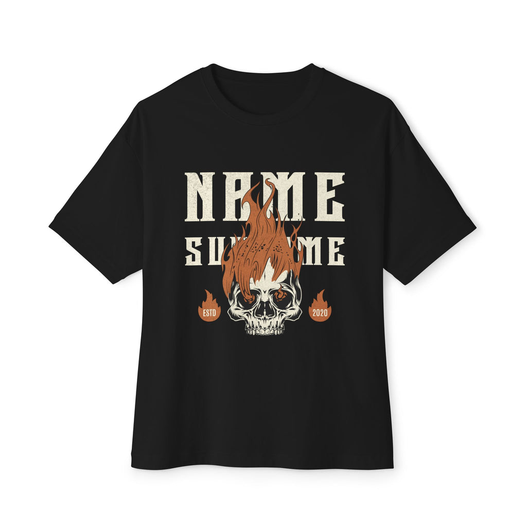 Flaming Skull Boxy Tee — "Name Surname" Customizable Graphic T-Shirt
