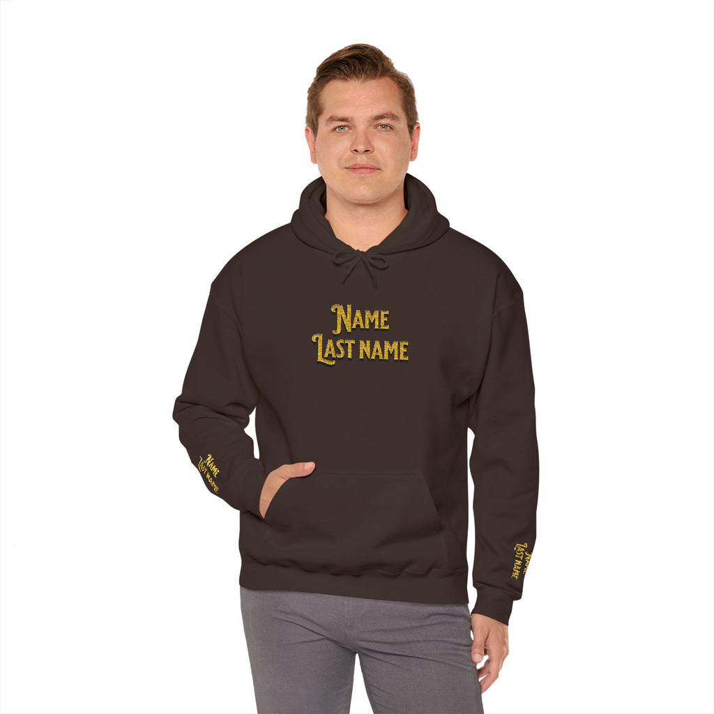 Personalized embroidered  Gold Leopard Name Hoodie — Custom 'Name Last Name' Graphic Hooded Sweatshirt Unisex