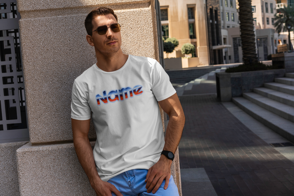 personalized t-shirt with your name design in blue and red colors