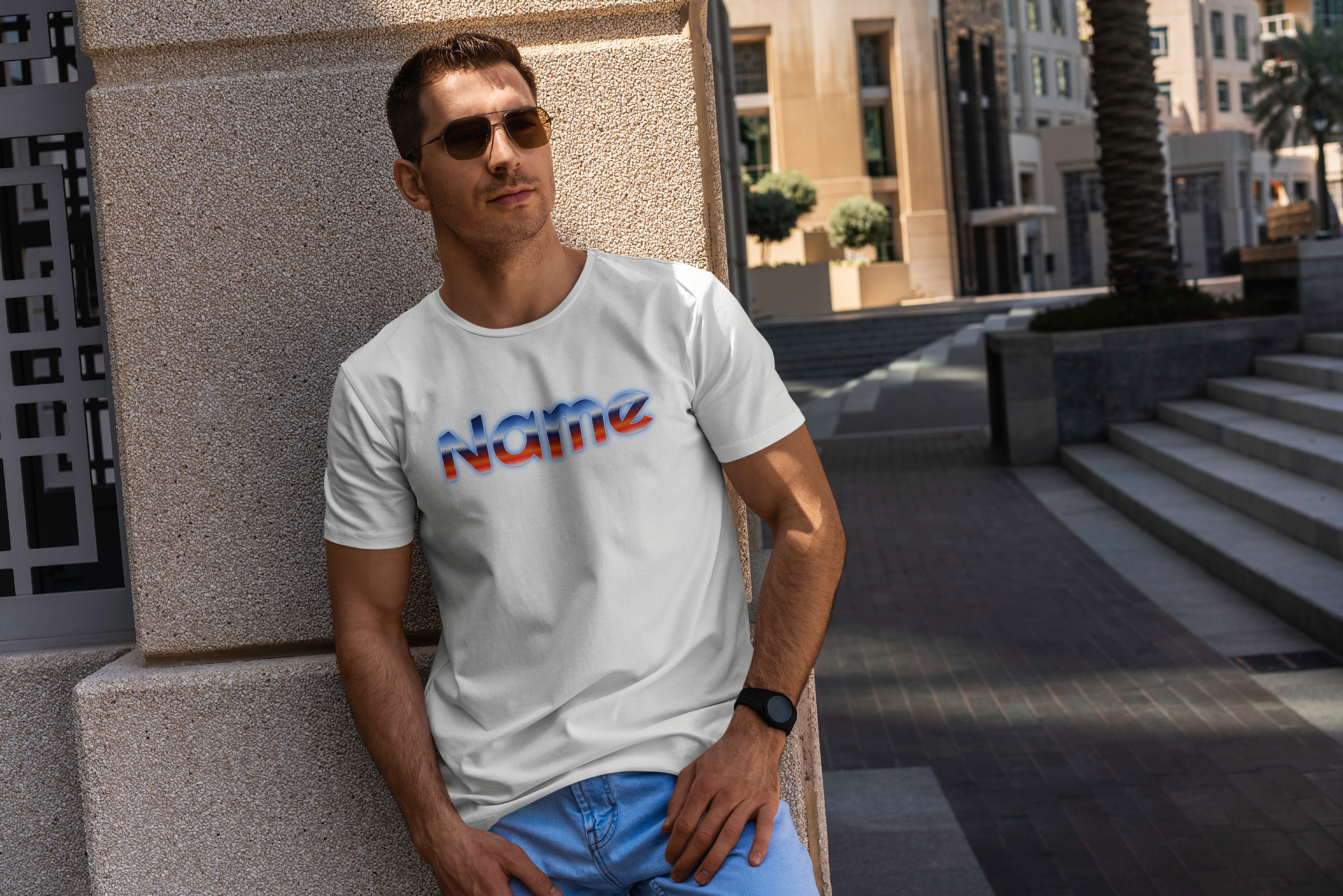 personalized t-shirt with your name design in blue and red colors