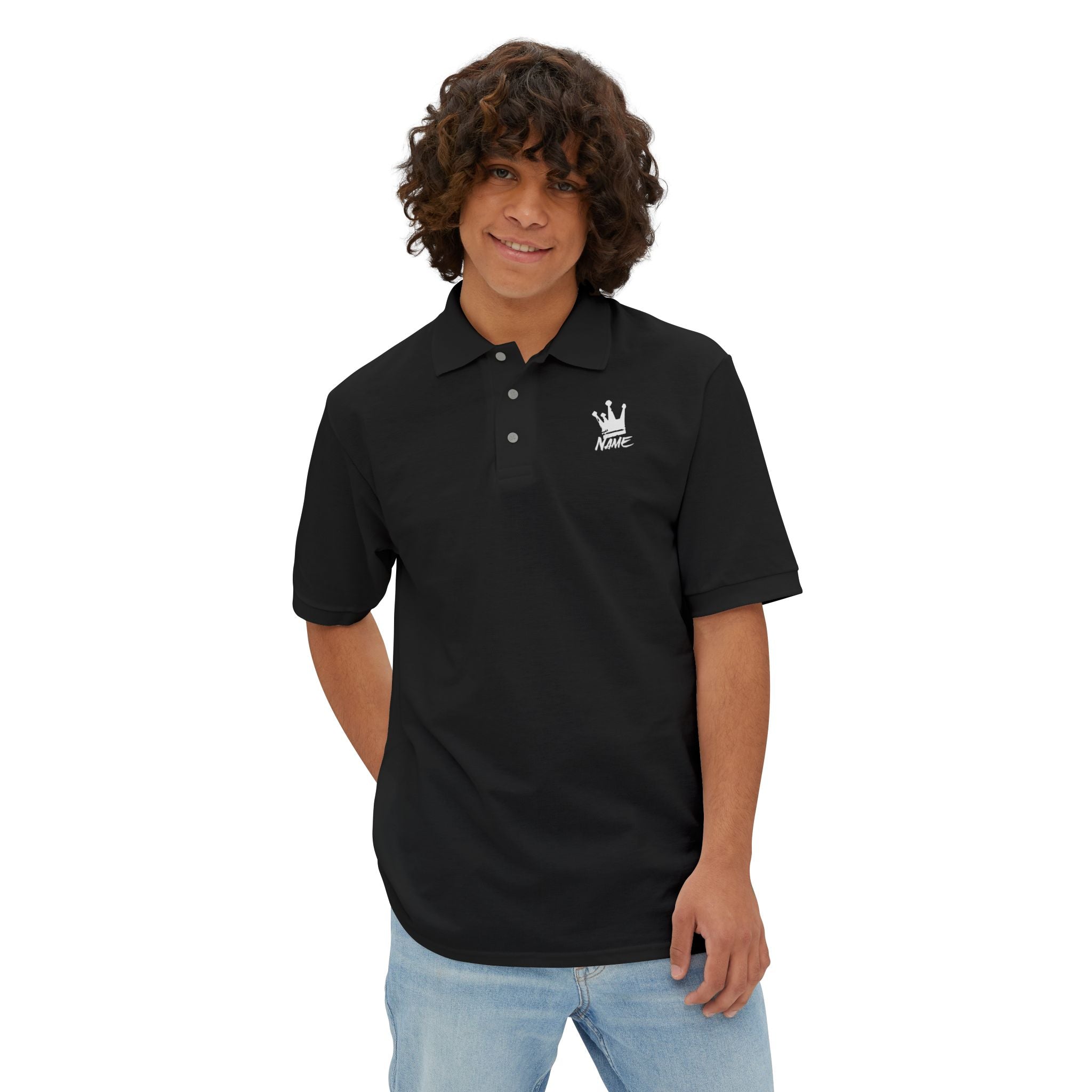 Men's Crown Logo Polo Shirt — Classic Black Piqué Collared Tee