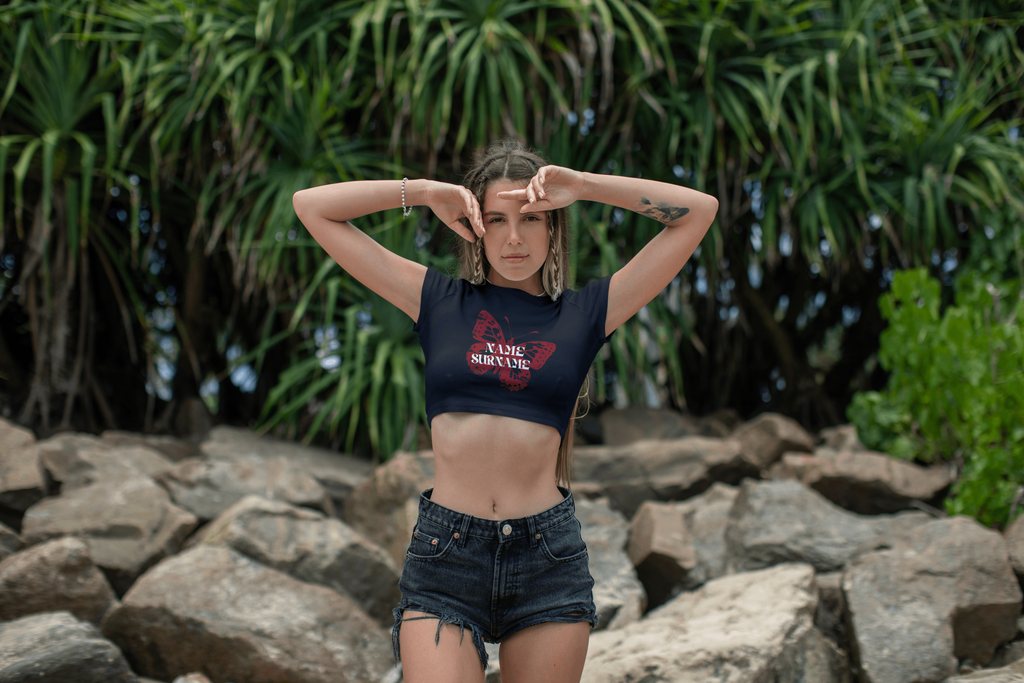Custom Crop T-Shirt with Name and Surname – Vintage Red Butterfly Design 🦋🔥
