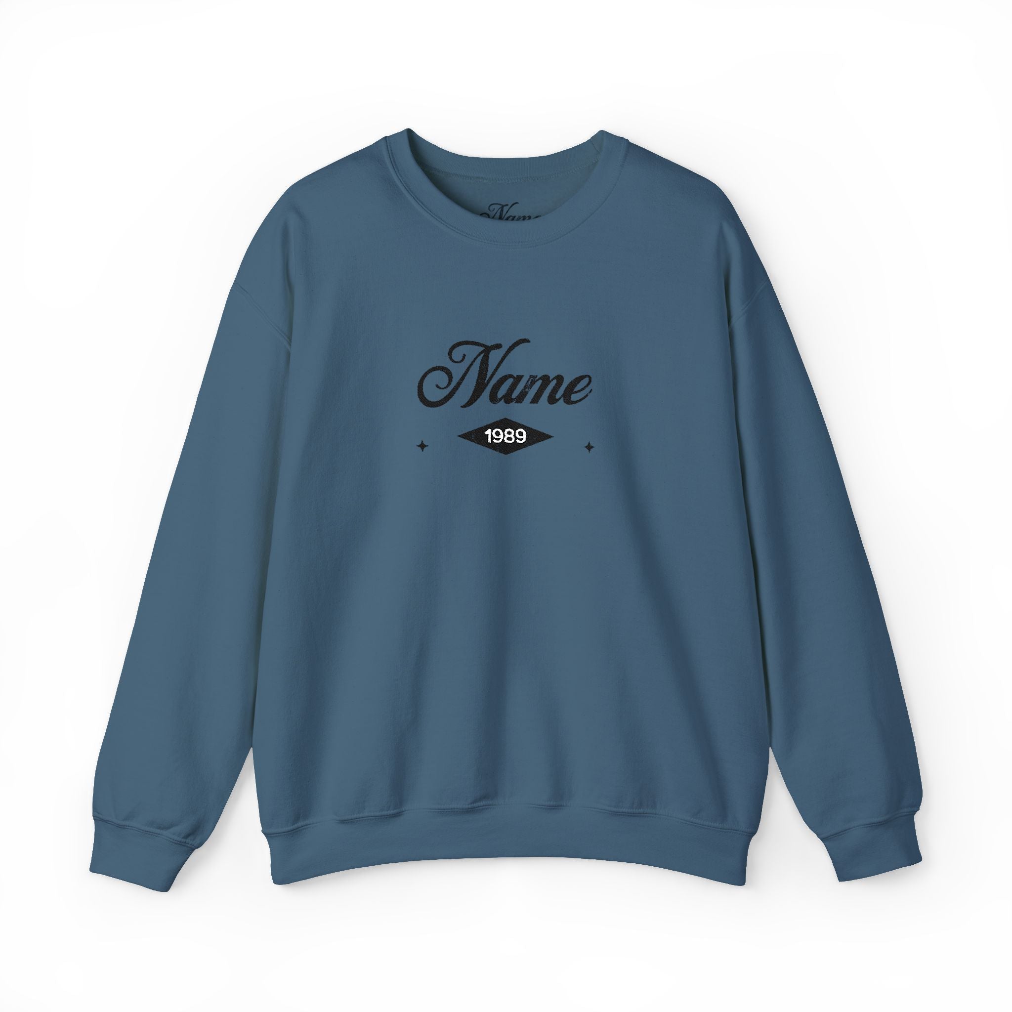 Personalized Embroidered Name Crewneck Sweatshirt — Vintage Script Custom Name Pullover