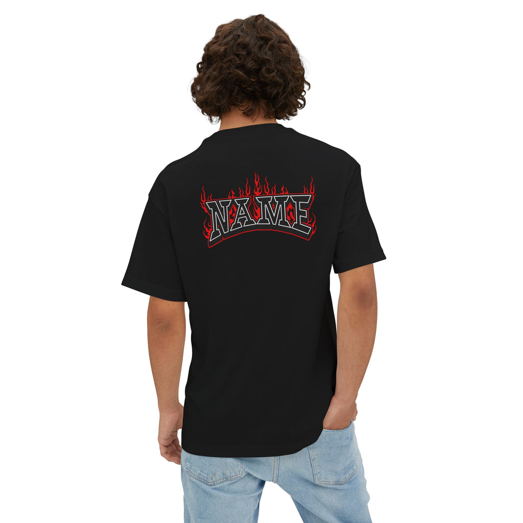 Flaming Name Boxy Tee — Oversized Black Graphic T-Shirt