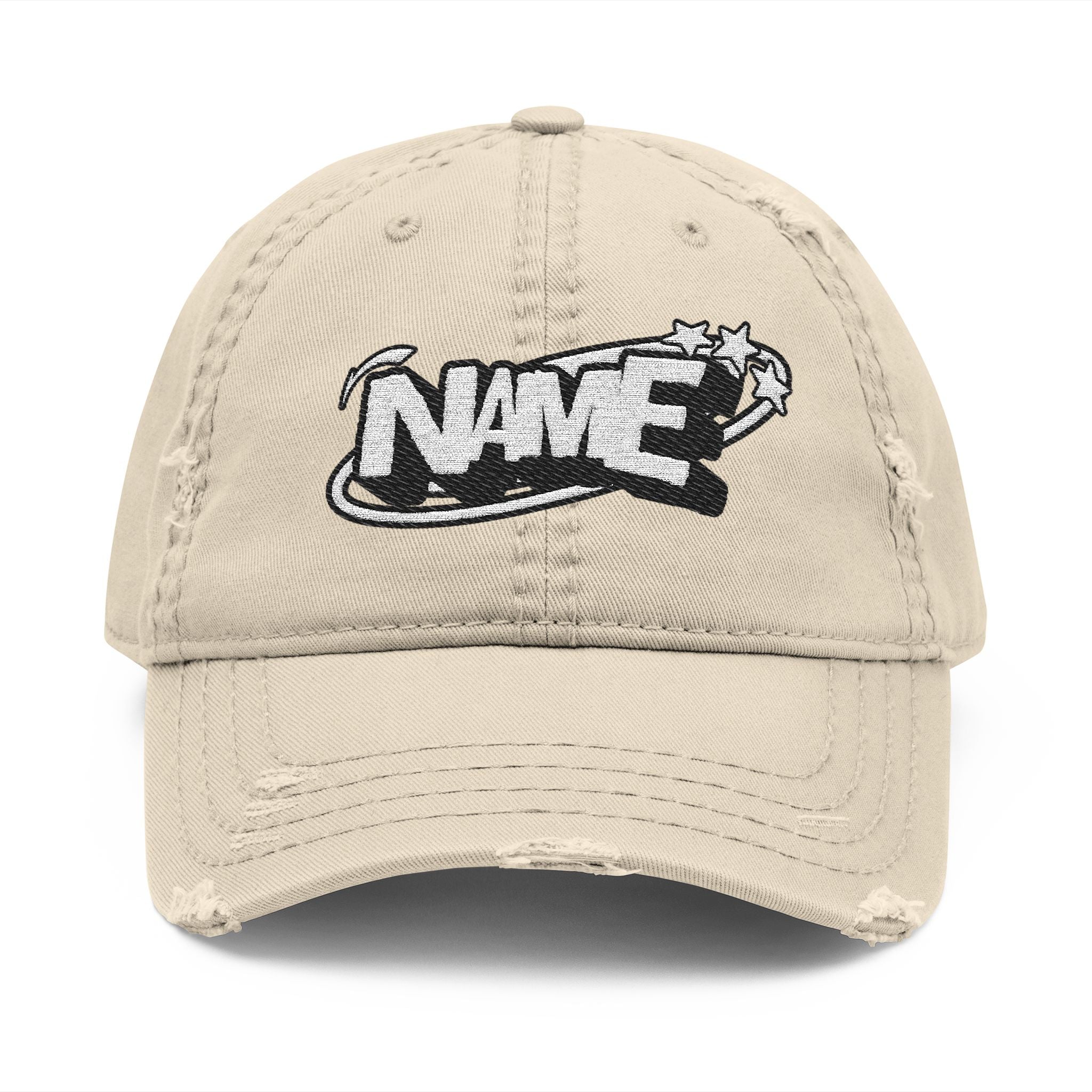 Distressed Embroidered Dad Hat — Custom 'NAME' Retro Logo Cap