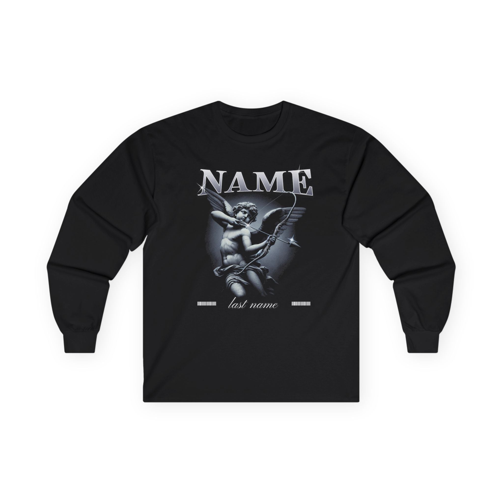 Angel Cherub Graphic Long Sleeve Tee — Custom Name and last name Gothic Vintage Style