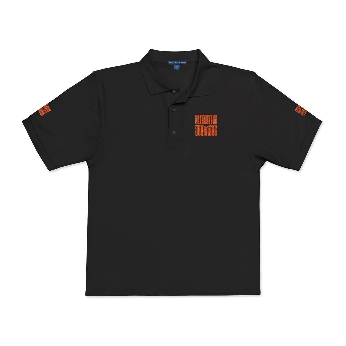 Embroidered Polo Shirt, personalize name and last name with a unique orange style.