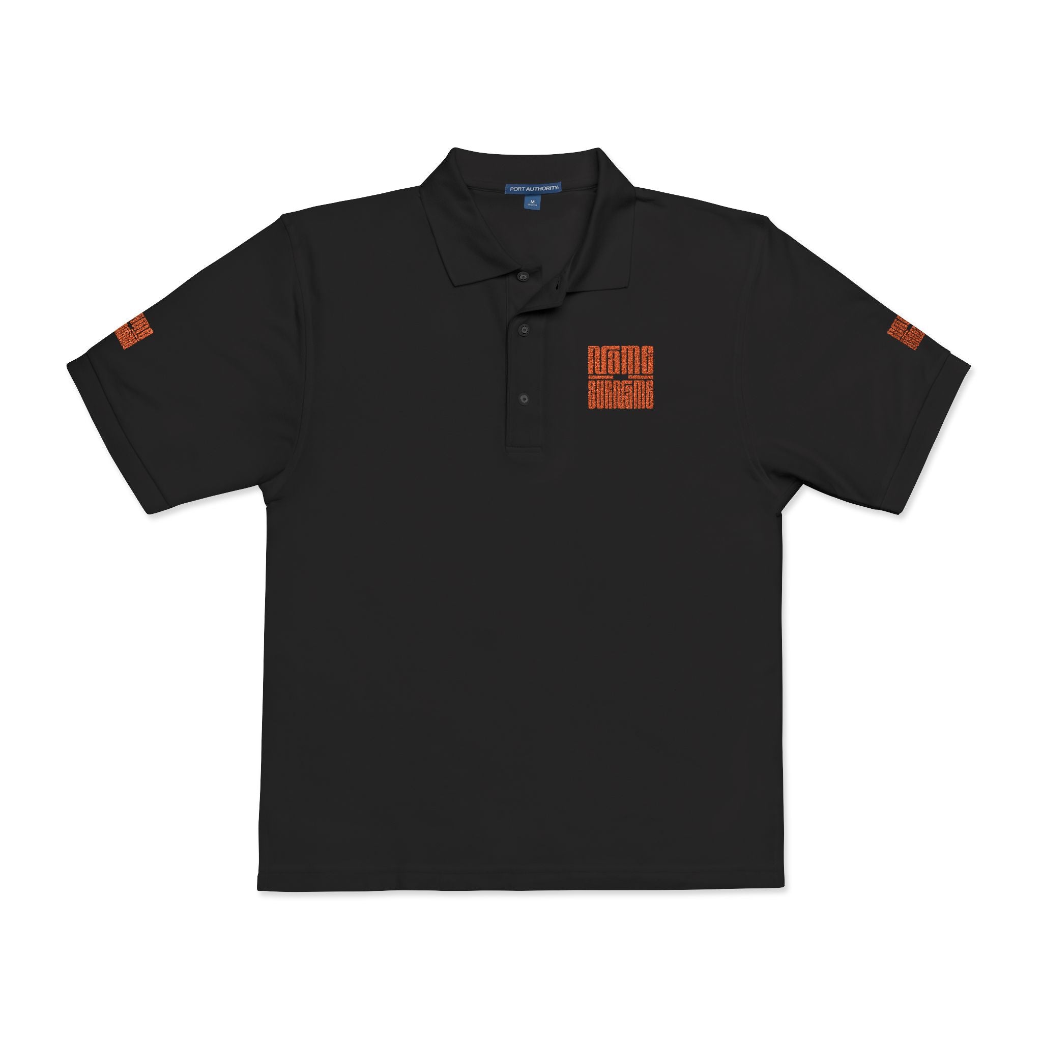 Embroidered Polo Shirt, personalize name and last name with a unique orange style.