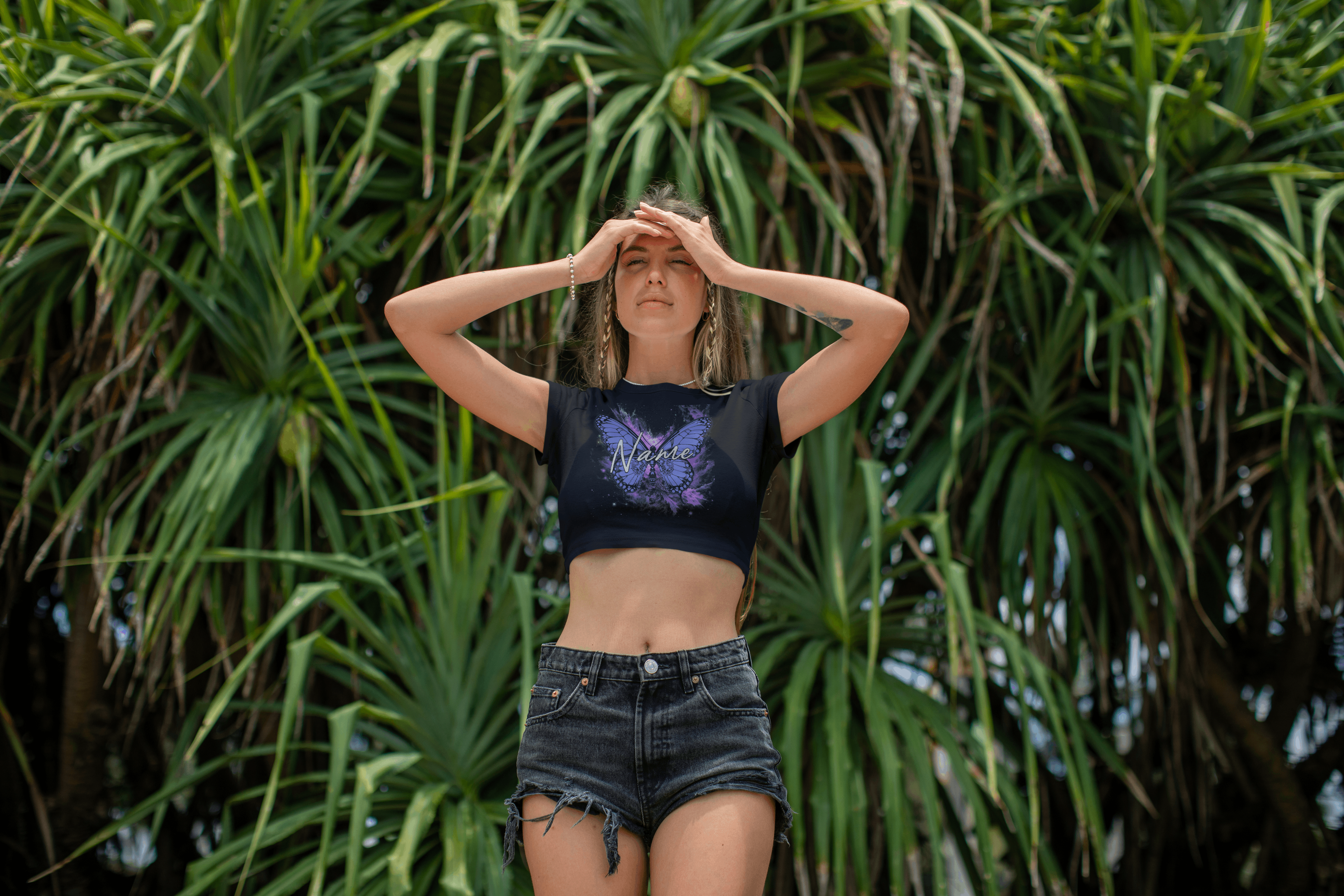 Purple Butterfly Personalized Crop Top — Custom Name Aesthetic Galaxy Shirt