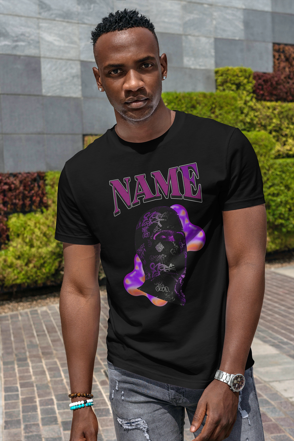 Personalized t-shirt with urban balaclava design