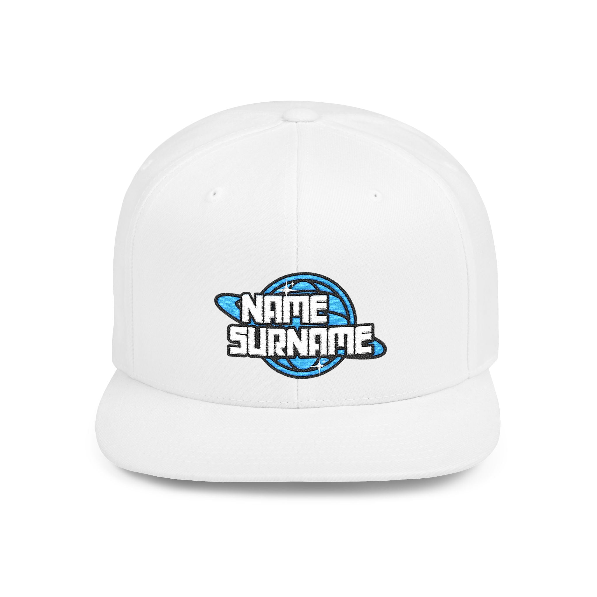 Flat Bill Snapback Hat — Custom "Name Surname" Retro Planet Logo