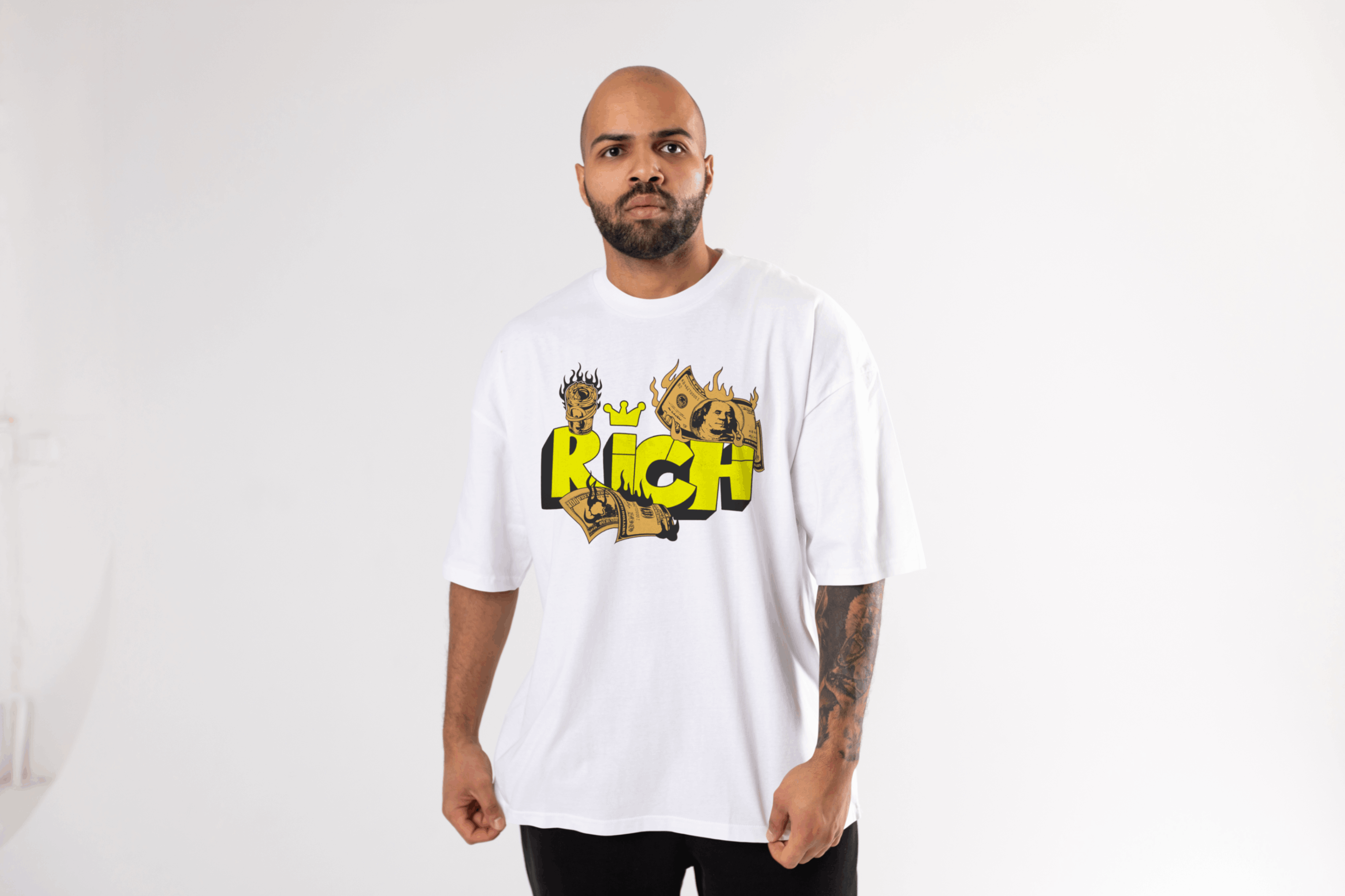 Rich Graffiti Boxy Tee — Bold Yellow Money Streetwear