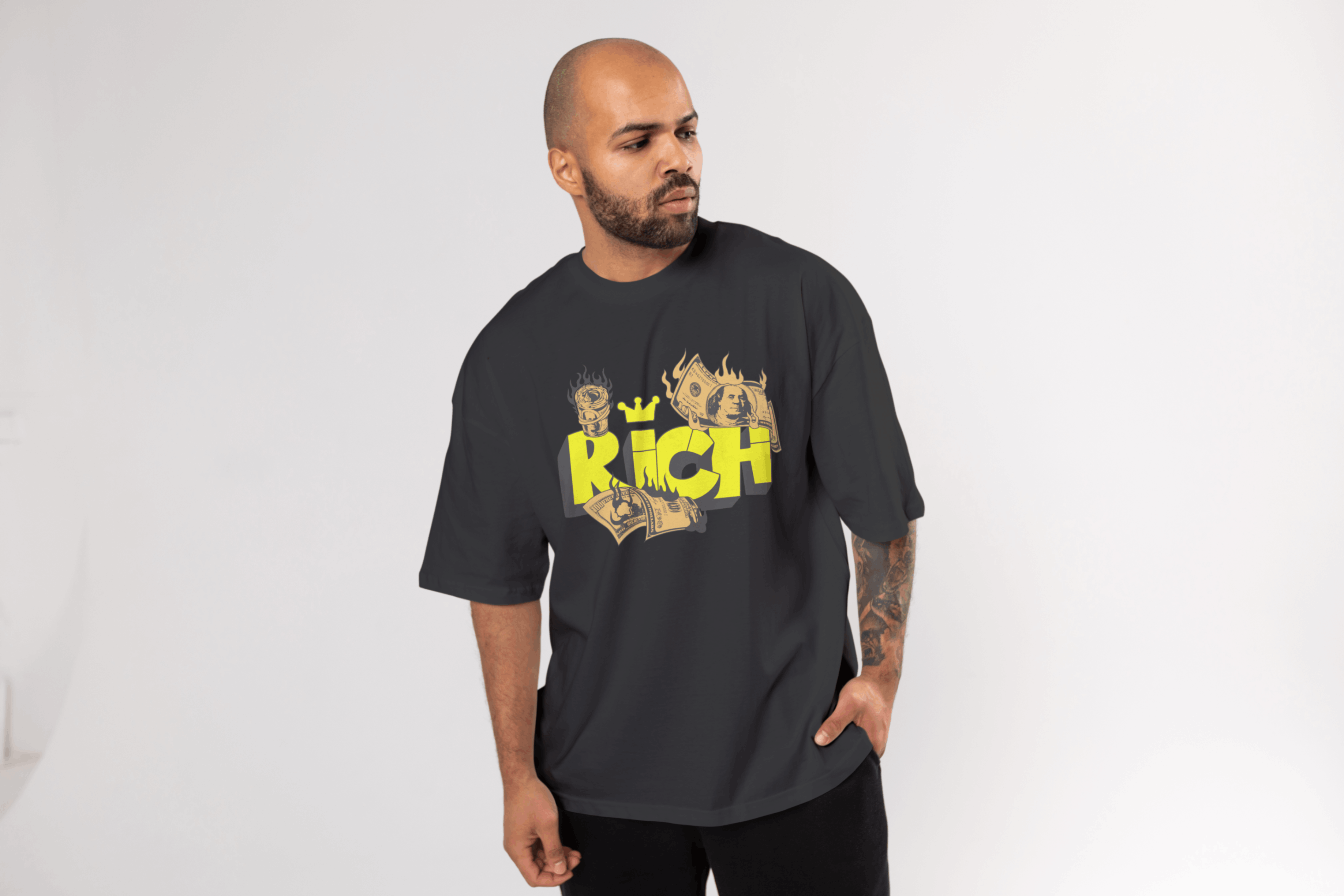 Rich Graffiti Boxy Tee — Bold Yellow Money Streetwear