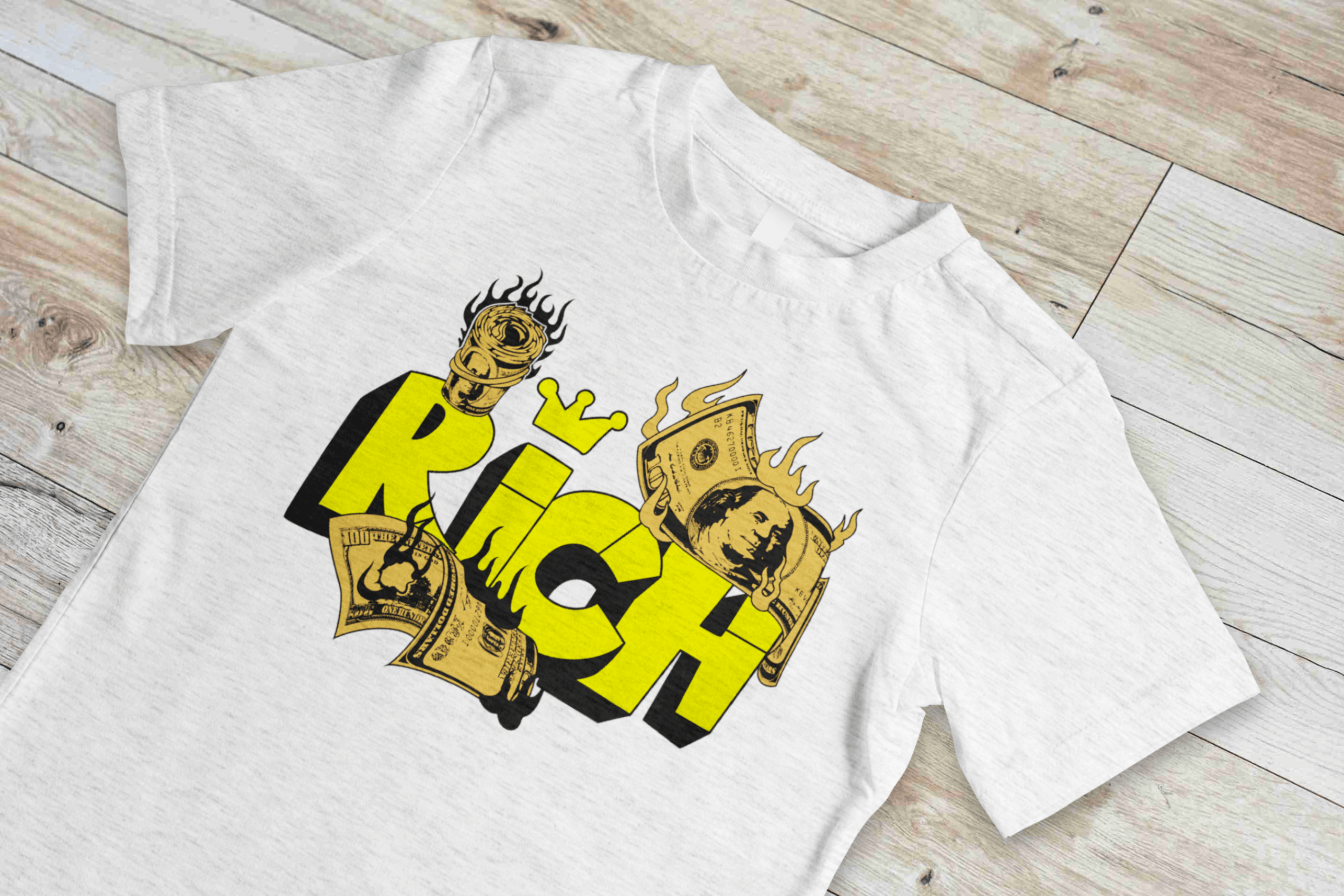 Rich Graffiti Boxy Tee — Bold Yellow Money Streetwear