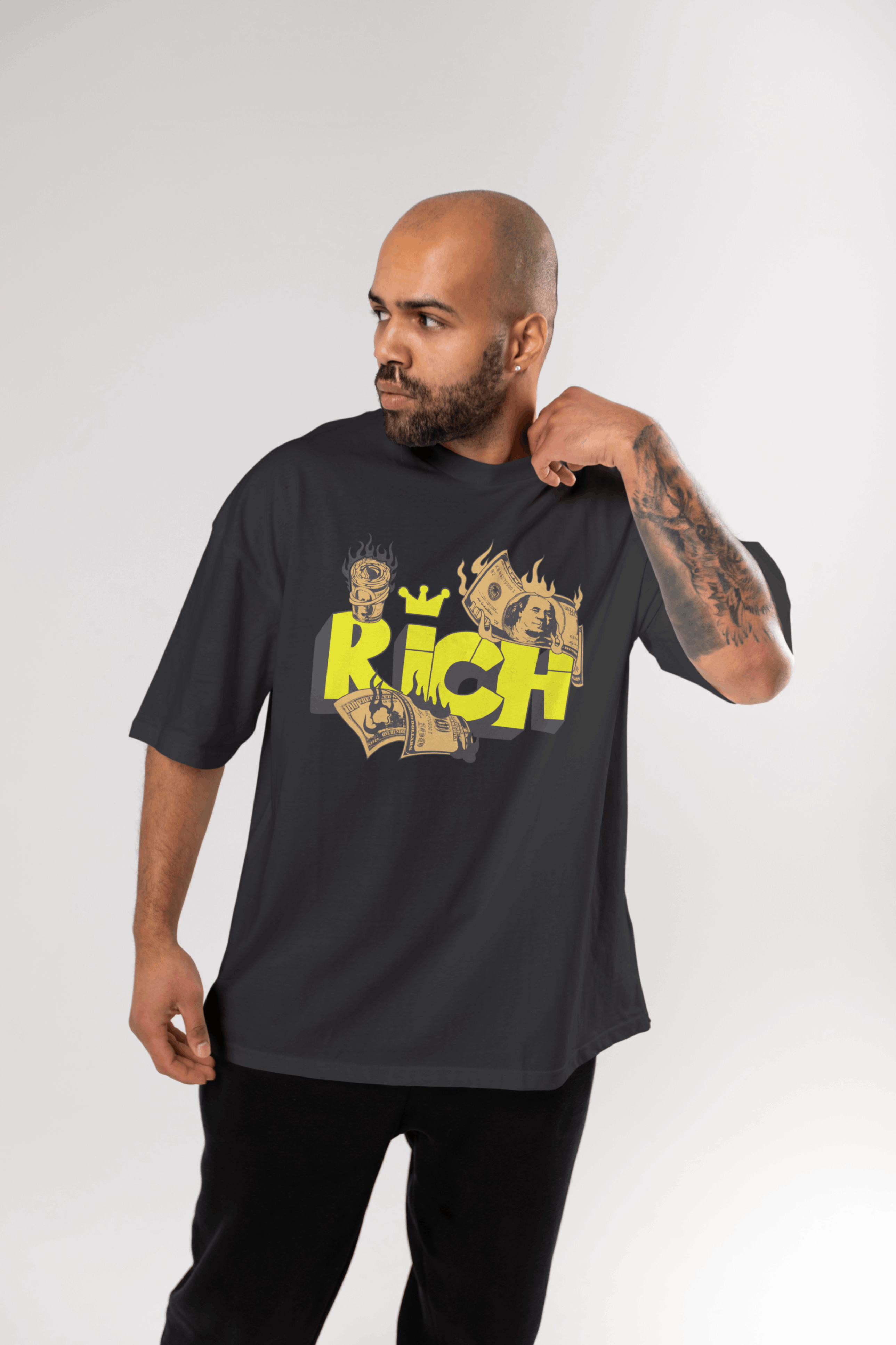 Rich Graffiti Boxy Tee — Bold Yellow Money Streetwear