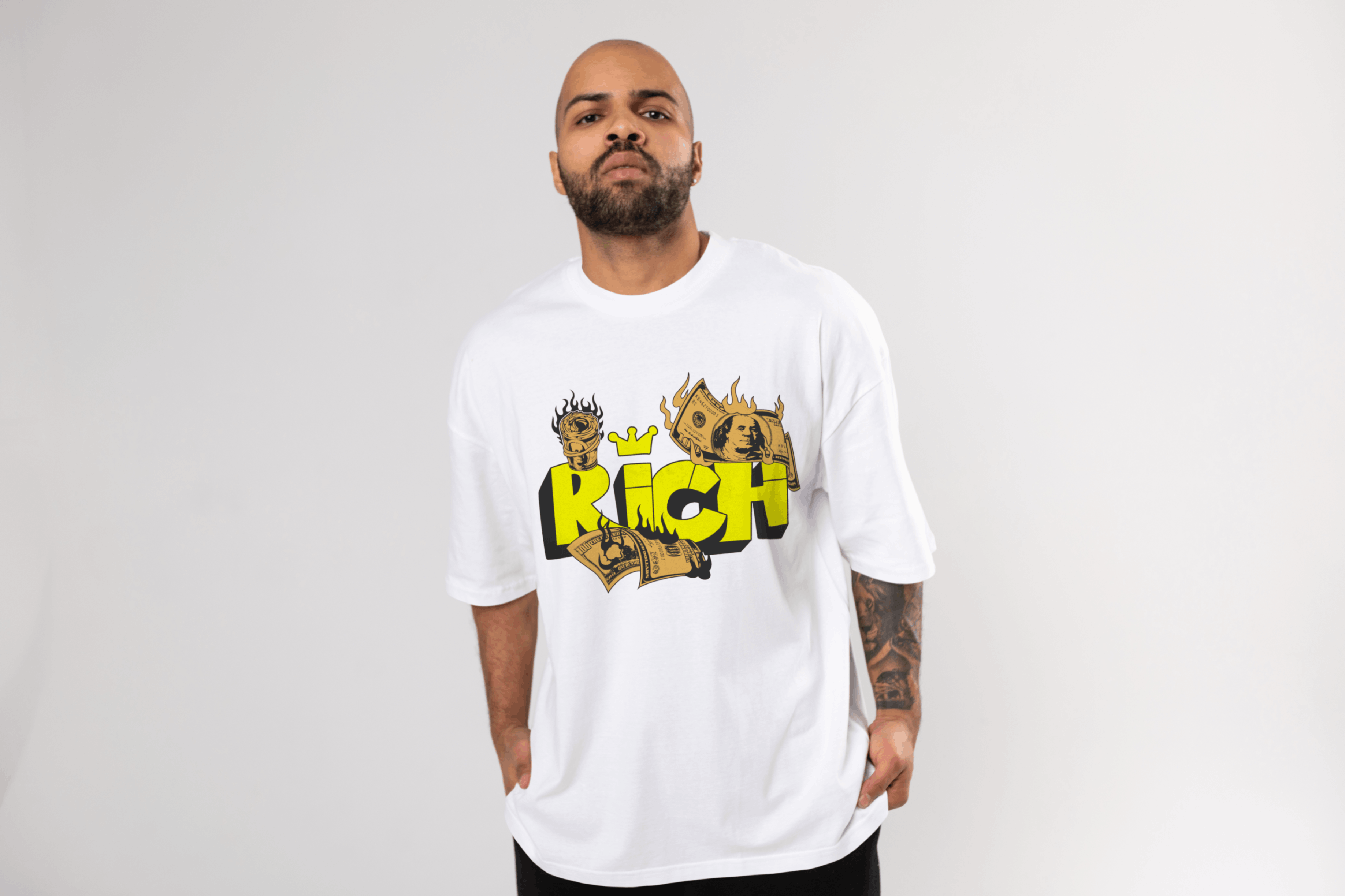 Rich Graffiti Boxy Tee — Bold Yellow Money Streetwear