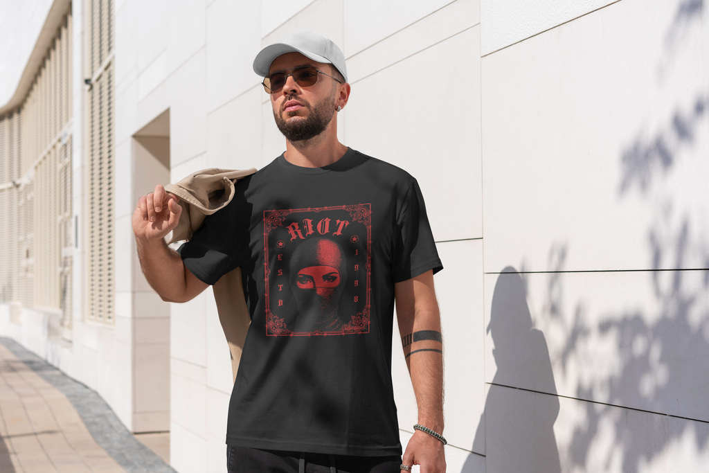 Riot Balaclava Graphic Tee — Edgy Protest Streetwear T-Shirt
