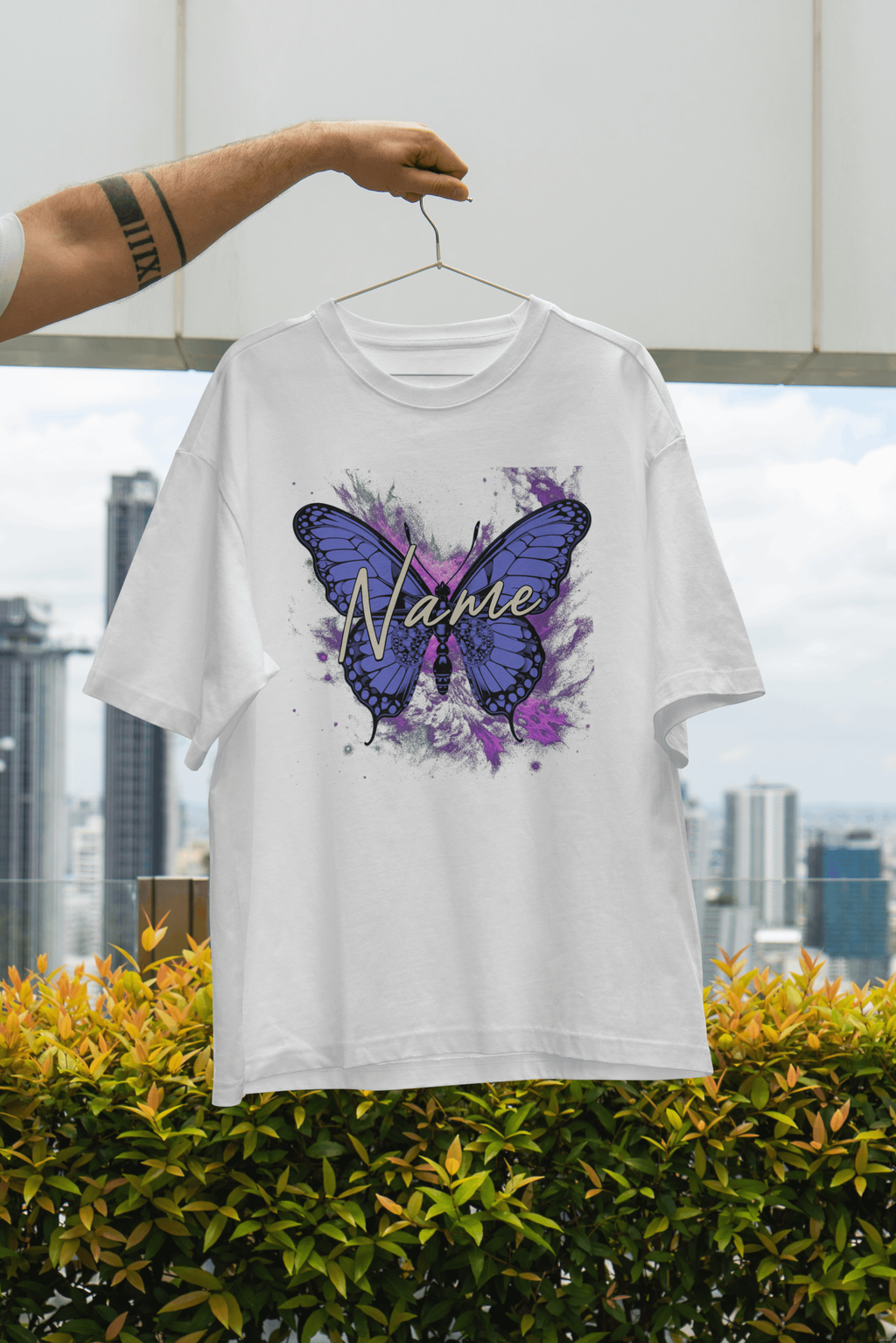 Butterfly Name Tee — Personalized Purple Butterfly Graphic Shirt
