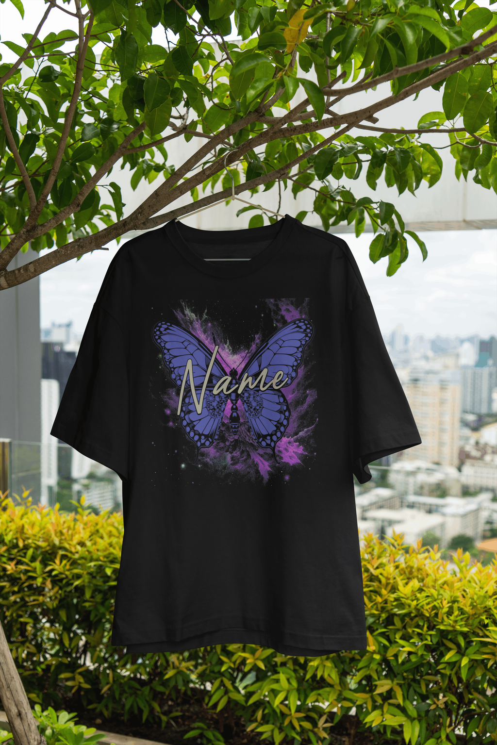 Butterfly Name Tee — Personalized Purple Butterfly Graphic Shirt