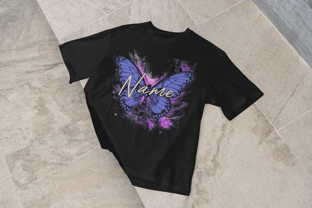 Butterfly Name Tee — Personalized Purple Butterfly Graphic Shirt