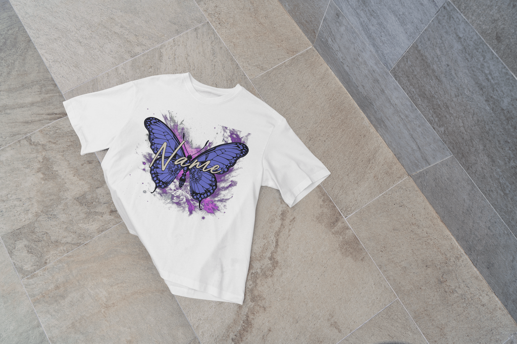 Butterfly Name Tee — Personalized Purple Butterfly Graphic Shirt