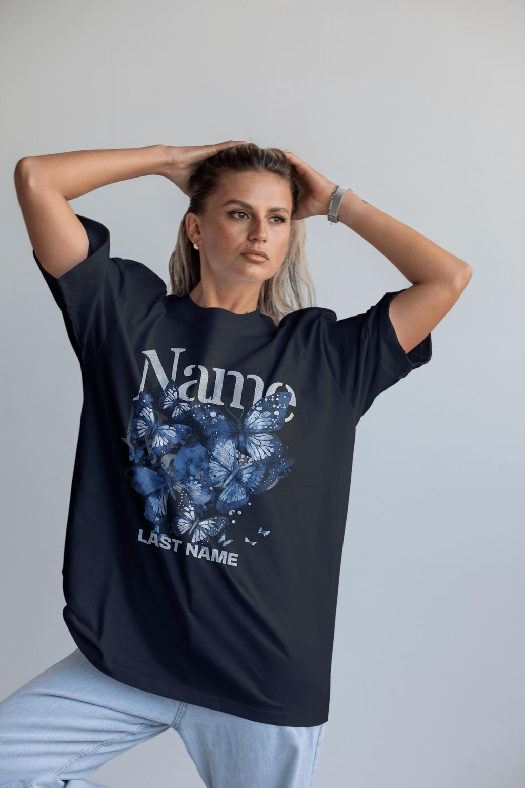 Blue Butterfly Name Tee – Personalized Name & Last Name Shirt