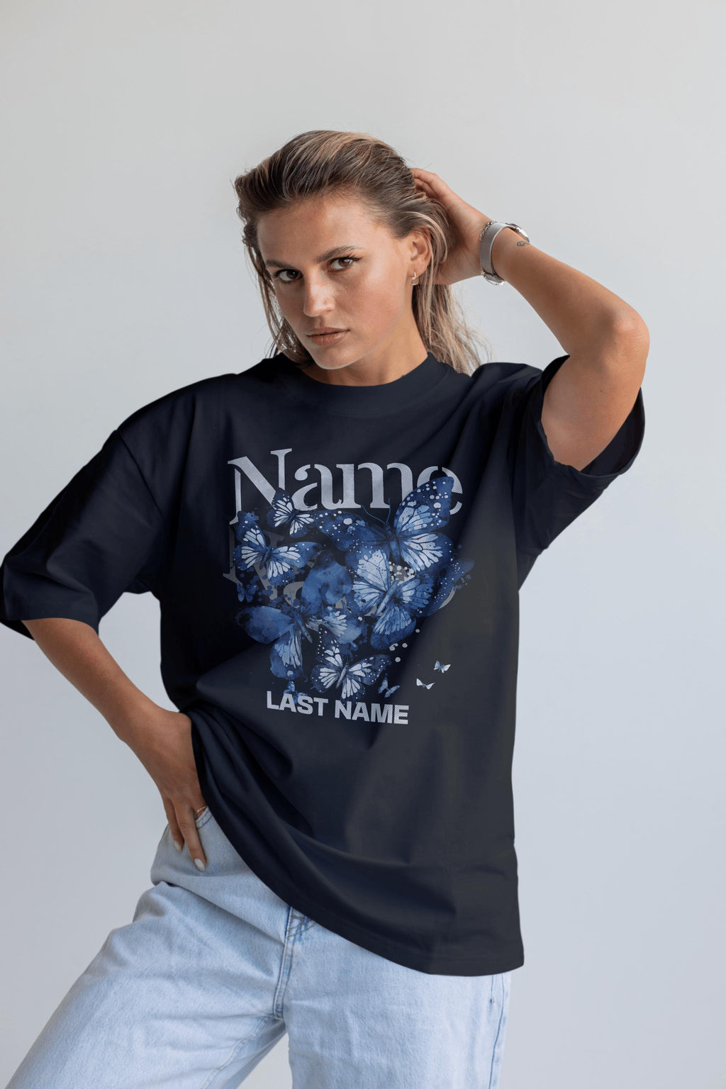 Blue Butterfly Name Tee – Personalized Name & Last Name Shirt
