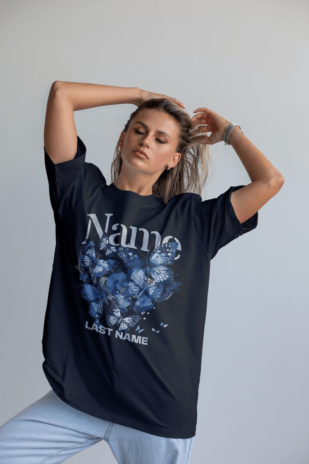 Blue Butterfly Name Tee – Personalized Name & Last Name Shirt