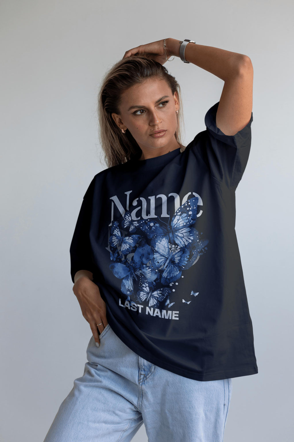 Blue Butterfly Name Tee – Personalized Name & Last Name Shirt