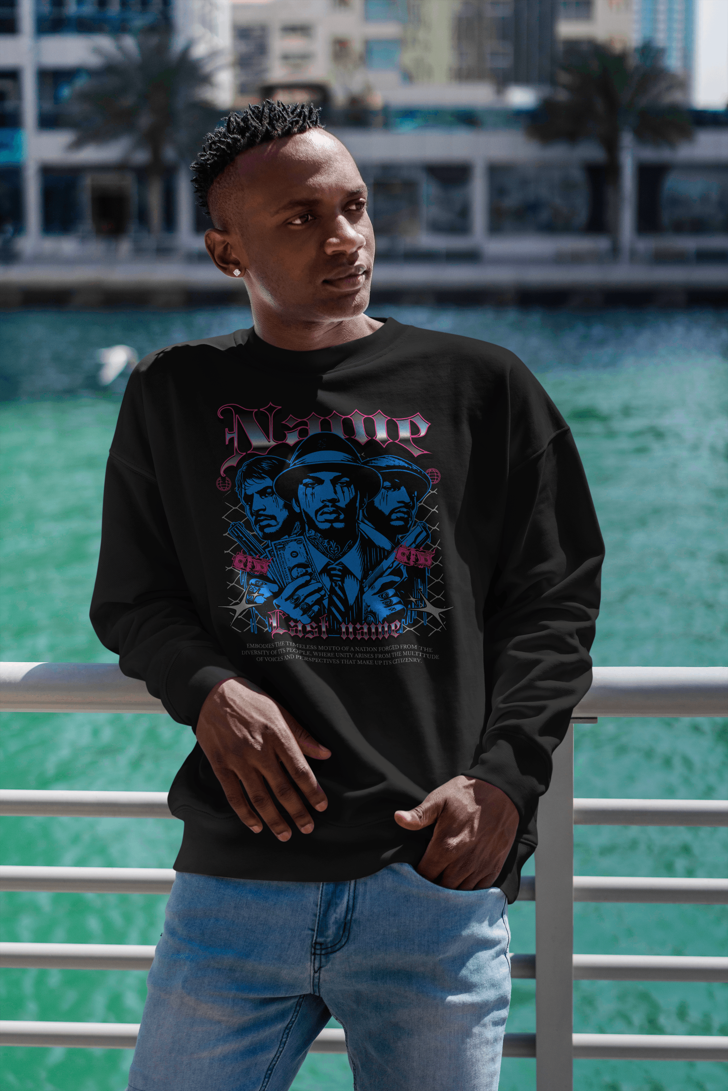 Personalized Gangster Art Sweatshirt  — Custom Name & Last Name Streetwear