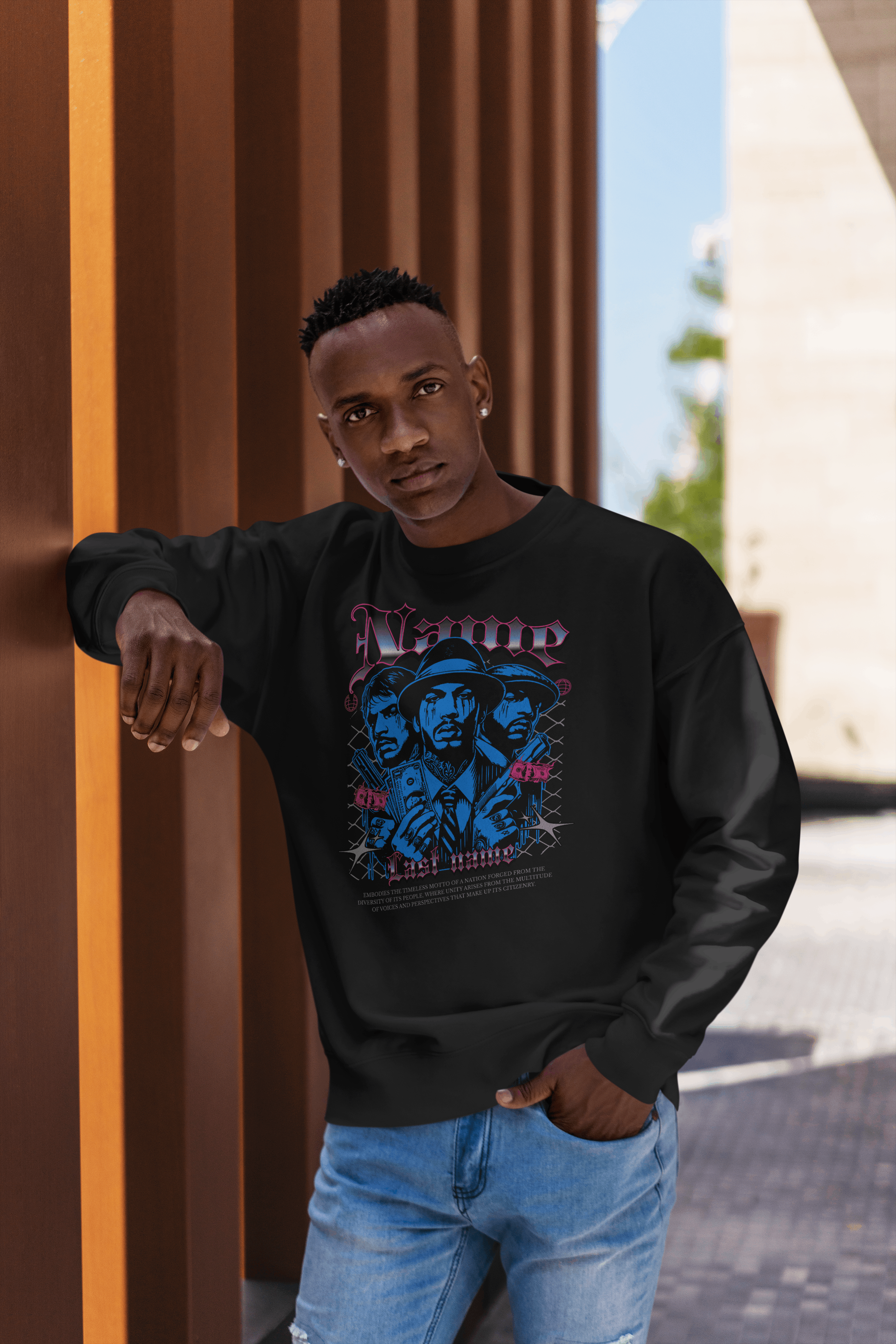 Personalized Gangster Art Sweatshirt  — Custom Name & Last Name Streetwear