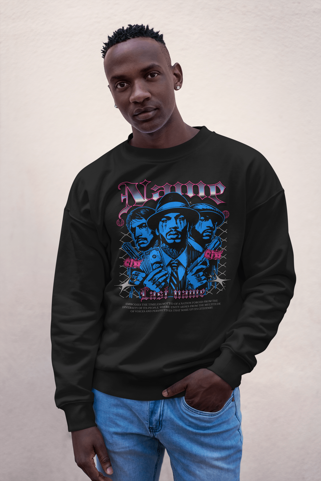 Personalized Gangster Art Sweatshirt  — Custom Name & Last Name Streetwear