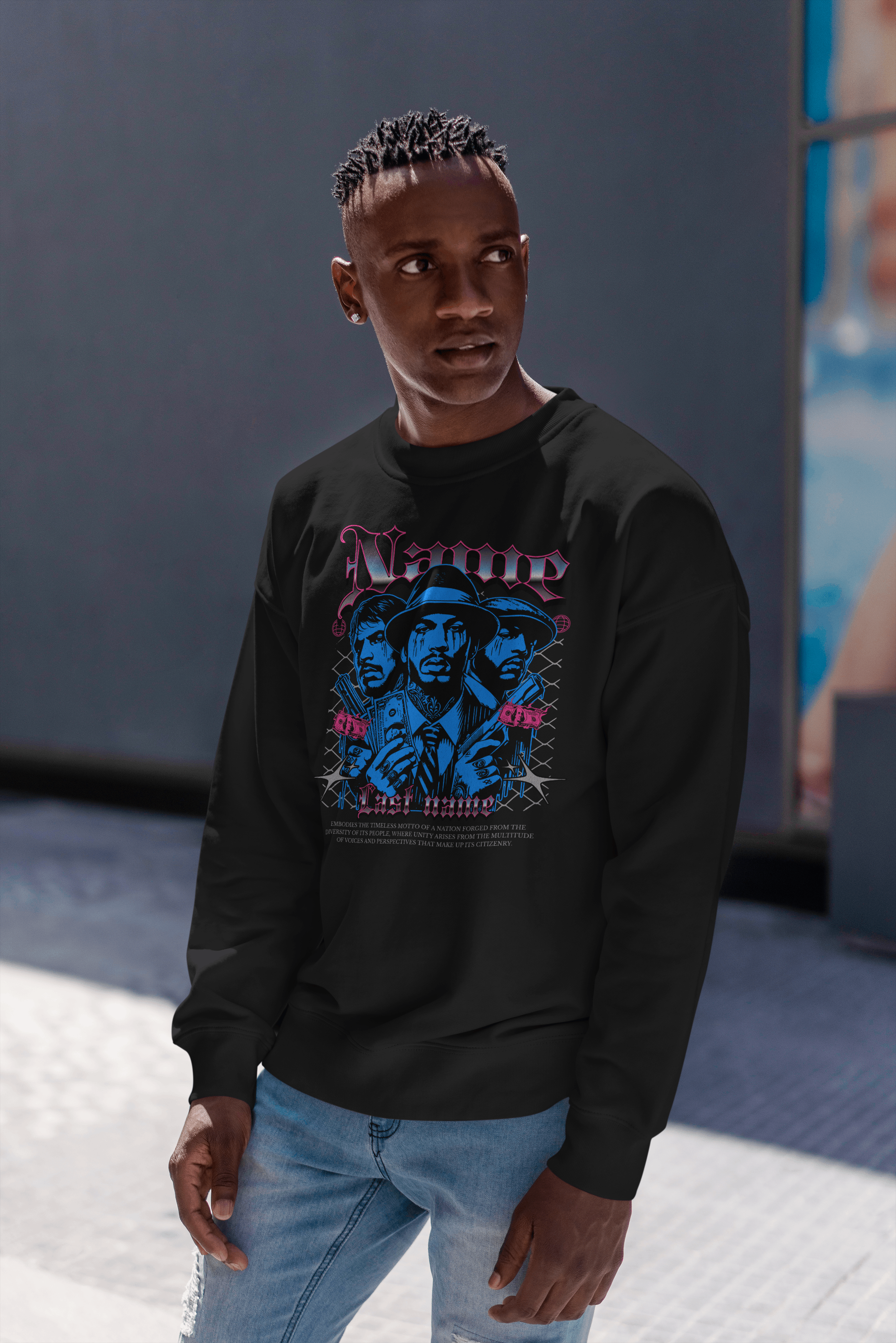 Personalized Gangster Art Sweatshirt  — Custom Name & Last Name Streetwear