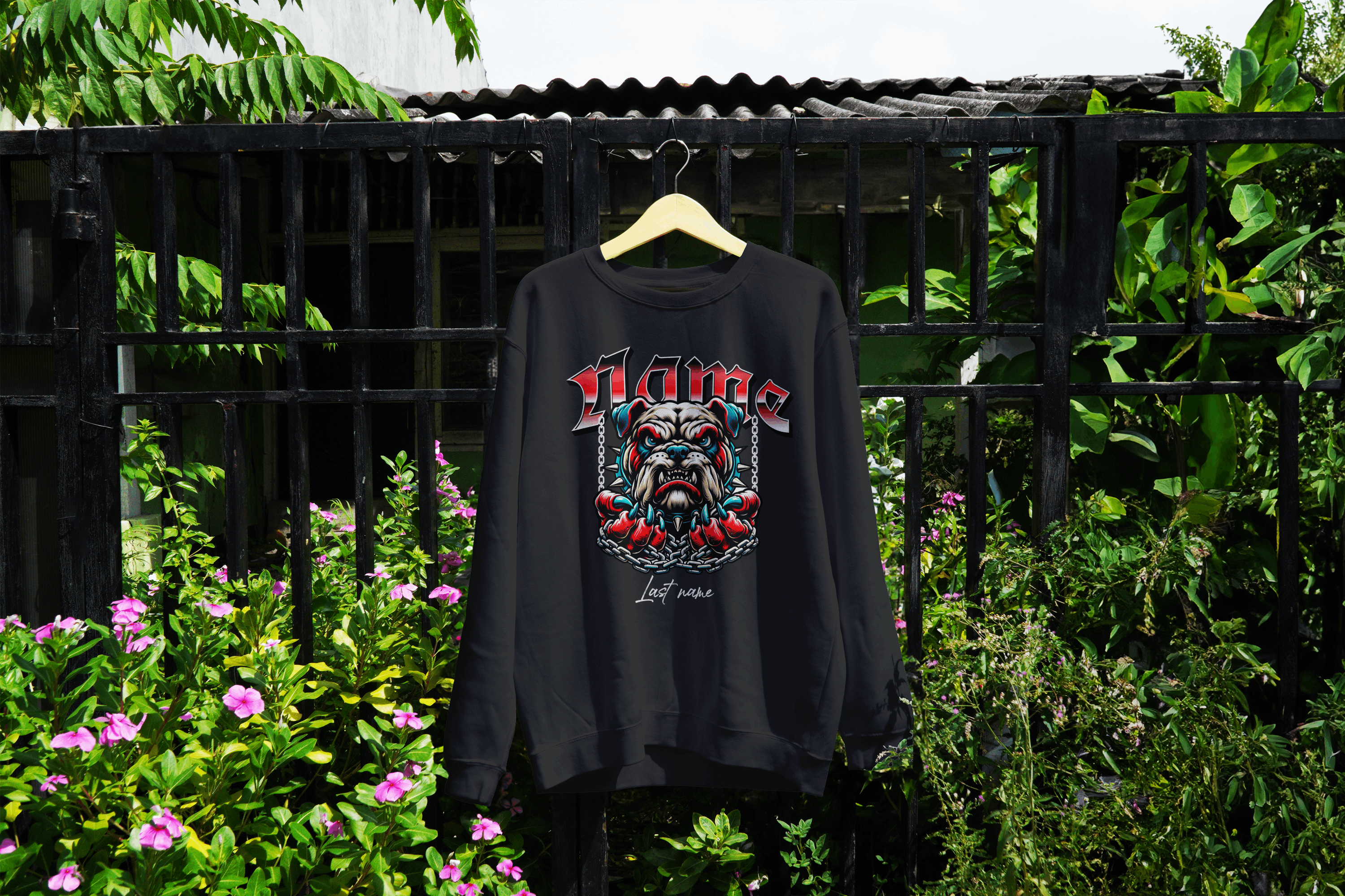 Aggressive-Style Bulldog Sweatshirt — Add Your Name and Last Name to the Design