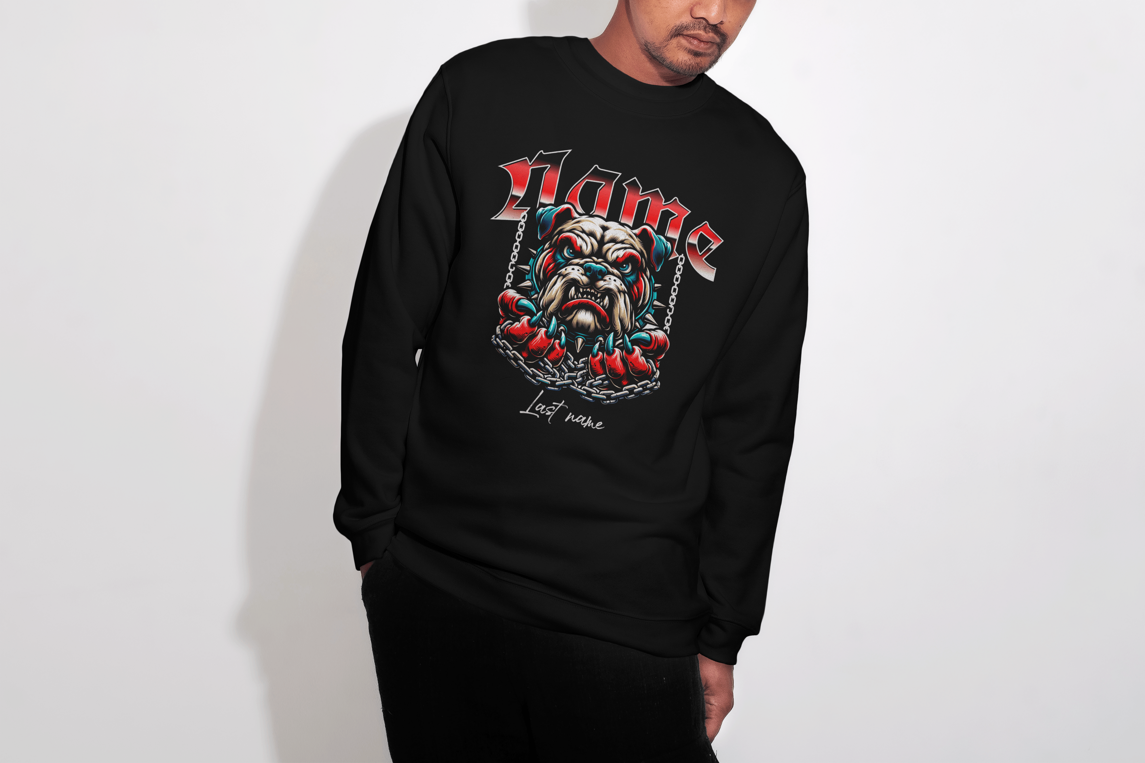 Aggressive-Style Bulldog Sweatshirt — Add Your Name and Last Name to the Design