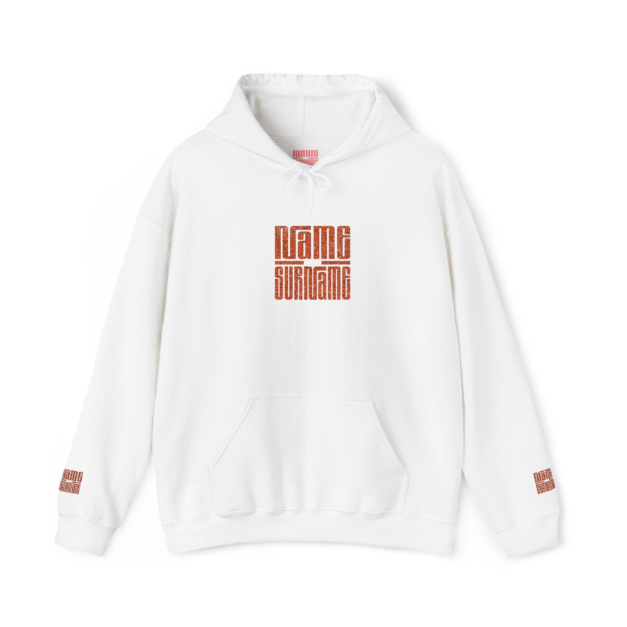 Personalized embroidered  Hoodie — Retro Orange Geometric 'Name and last Name' Graphic Pullover