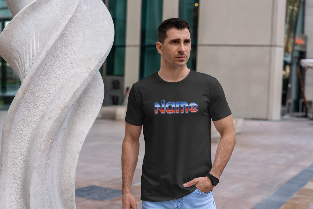 personalized t-shirt with your name design in blue and red colors