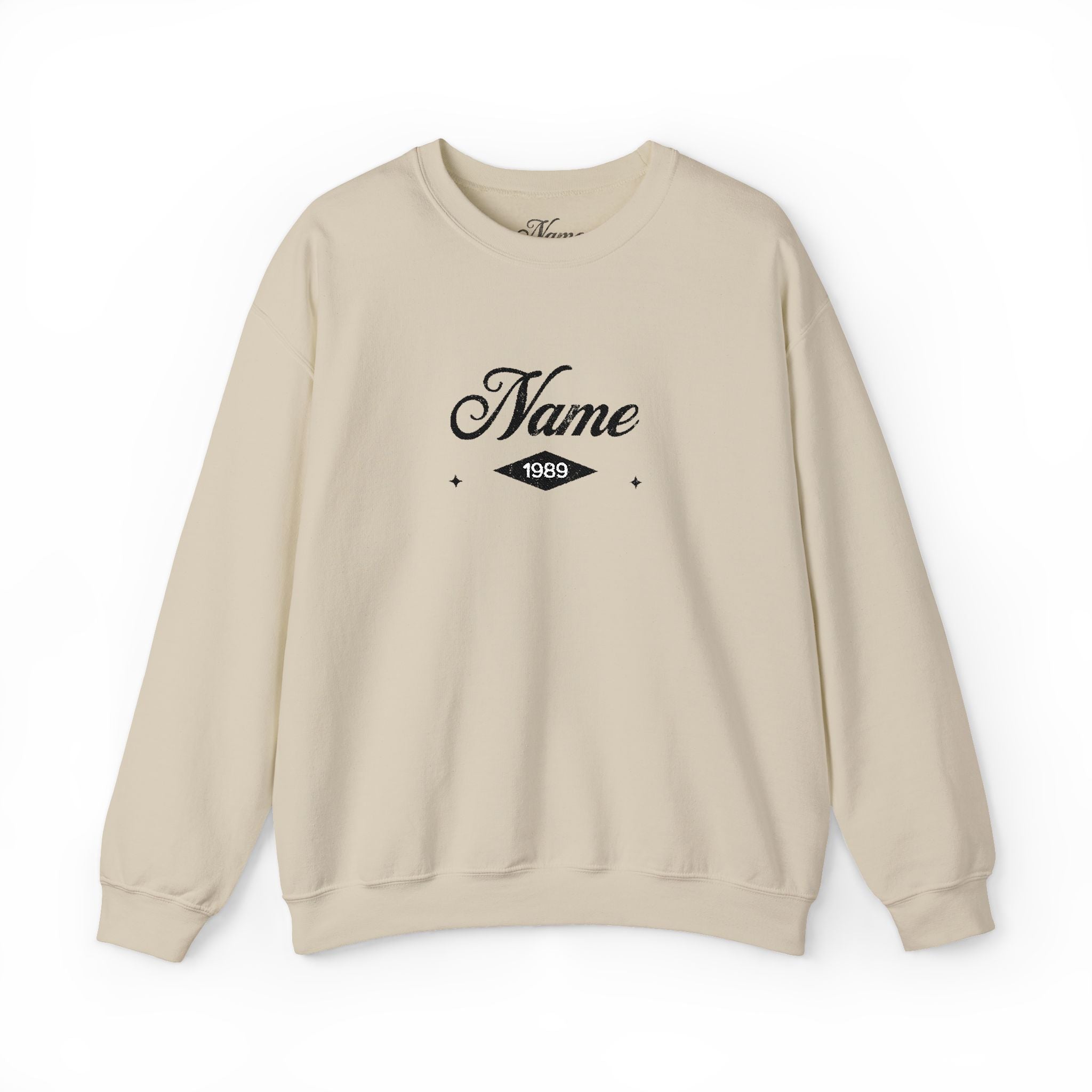 Personalized Embroidered Name Crewneck Sweatshirt — Vintage Script Custom Name Pullover